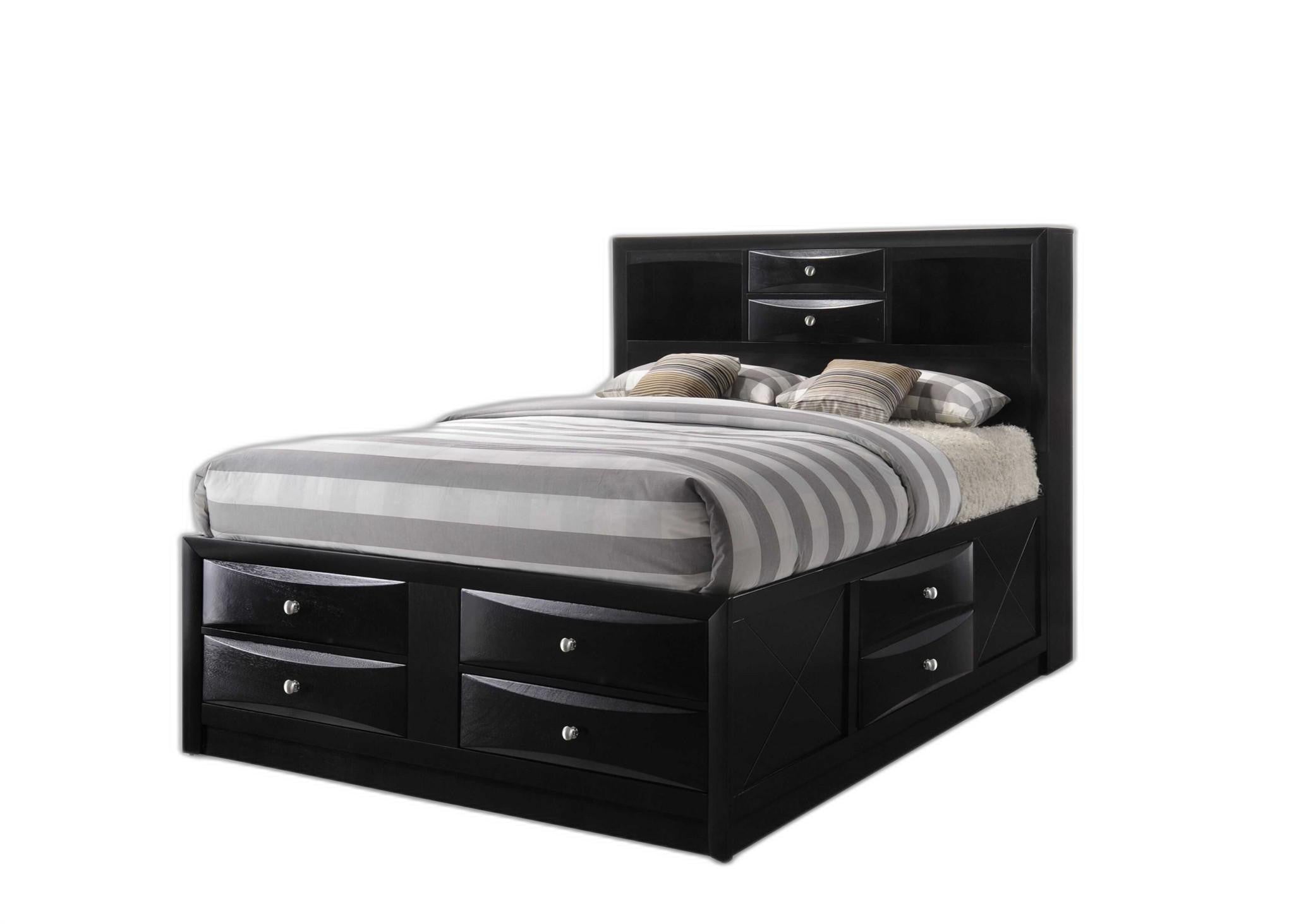 Black Multii-Drawer Wood Platform King  Bed with Pull out Tray