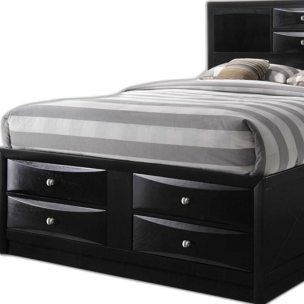 Black Multii-Drawer Wood Platform King  Bed with Pull out Tray