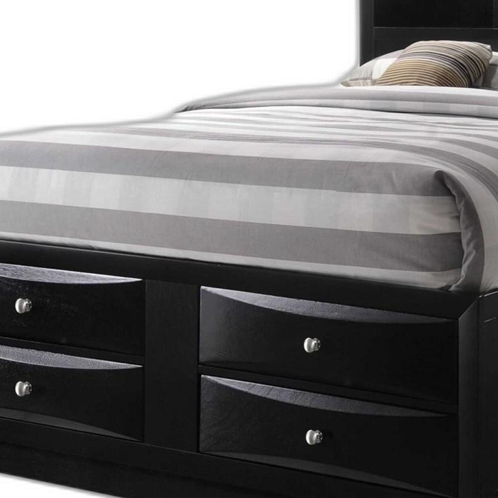 Black Multi-Drawer Queen Bed with Bookcase Headboard