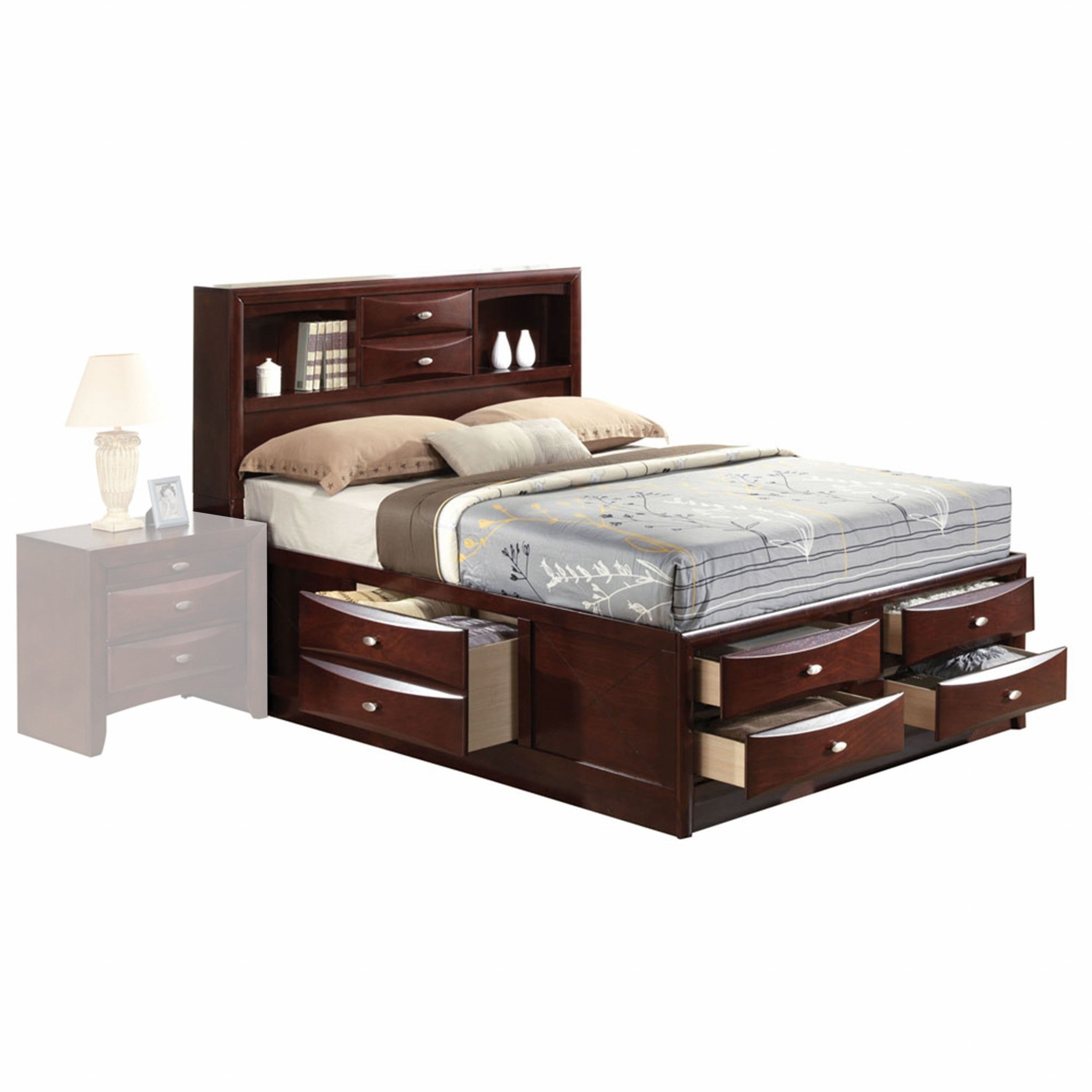 Espresso Multi-Drawer Wood Platform Full Bed with Pull out Tray Default Title