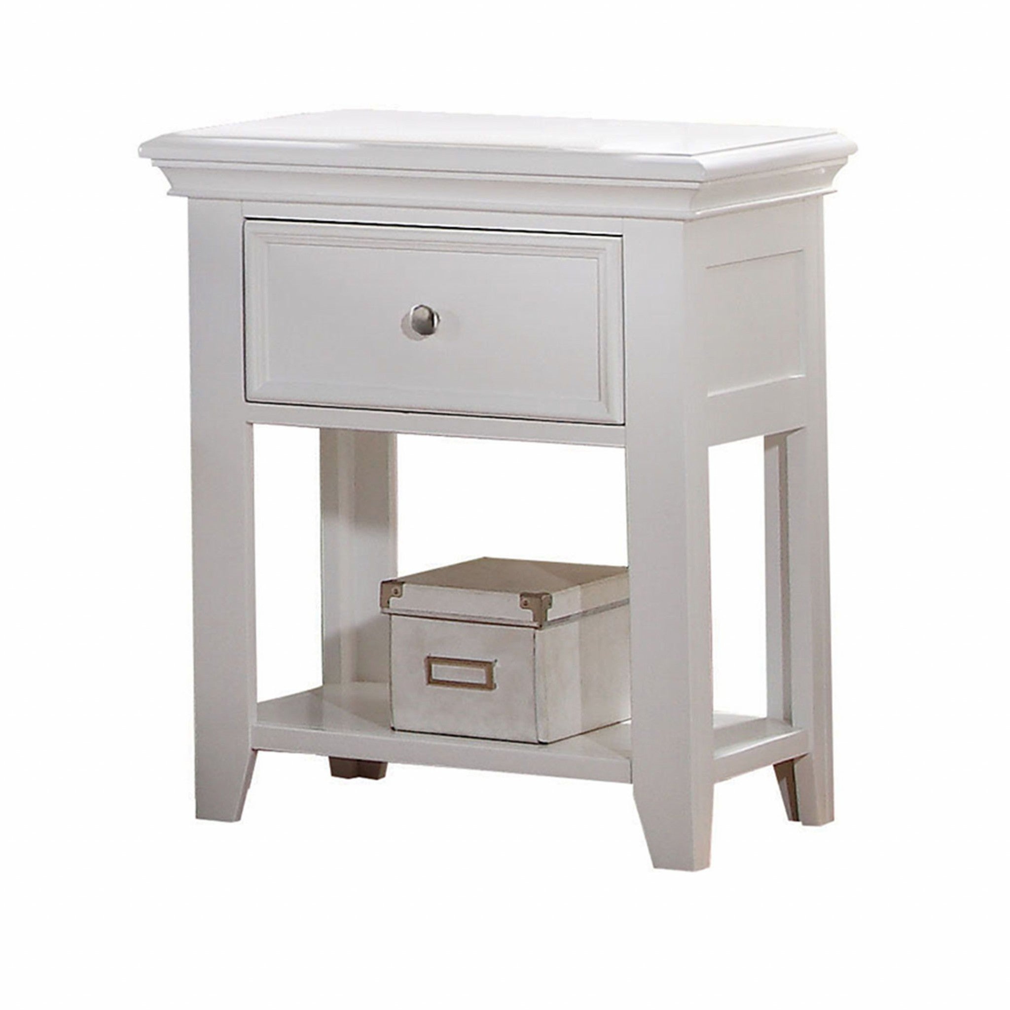 White Wood  Nightstand With 1 Drawer and Shelf Default Title
