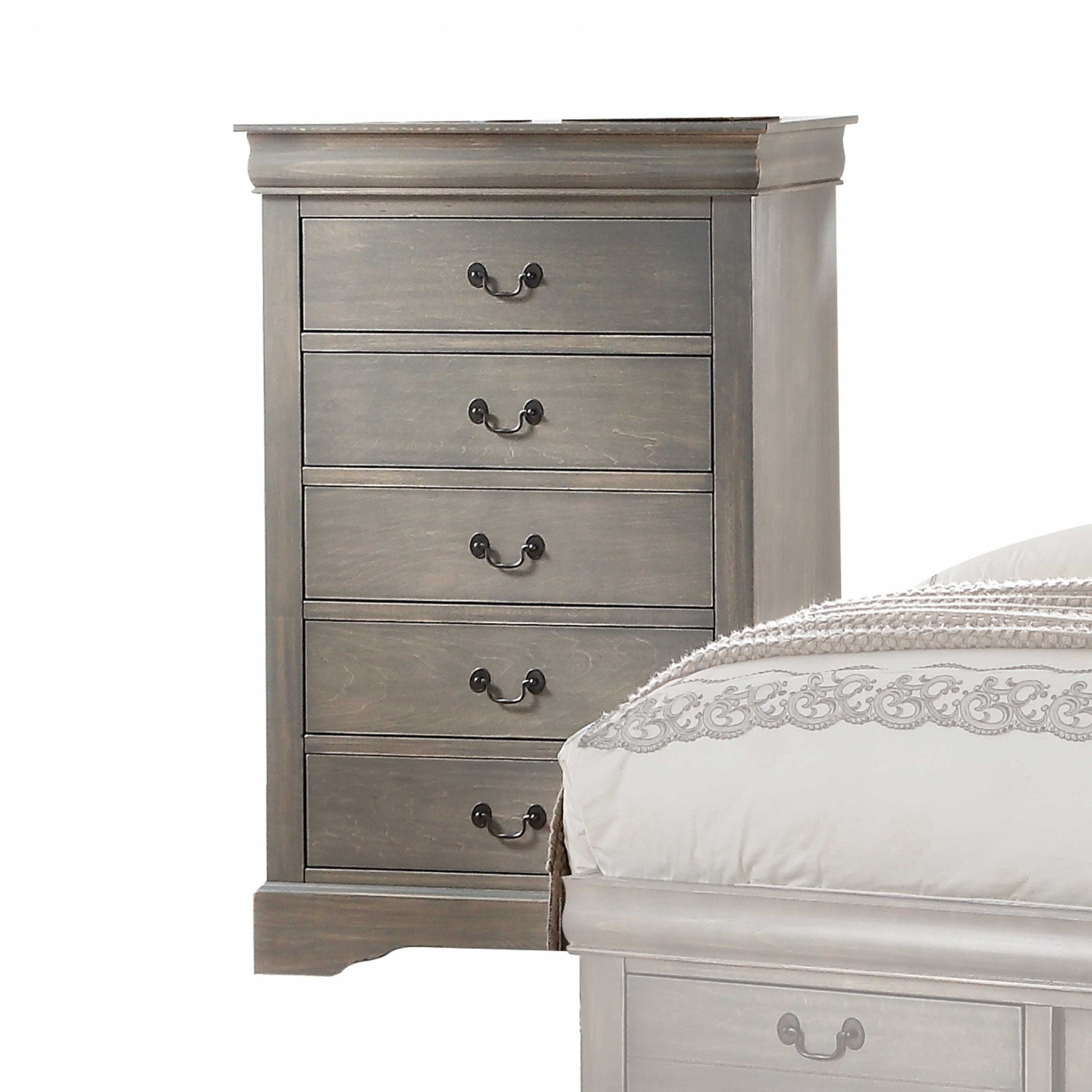 48" Antiqued Gray 5 Drawer Chest Dresse with Brushed Nickel Metal hardware Default Title