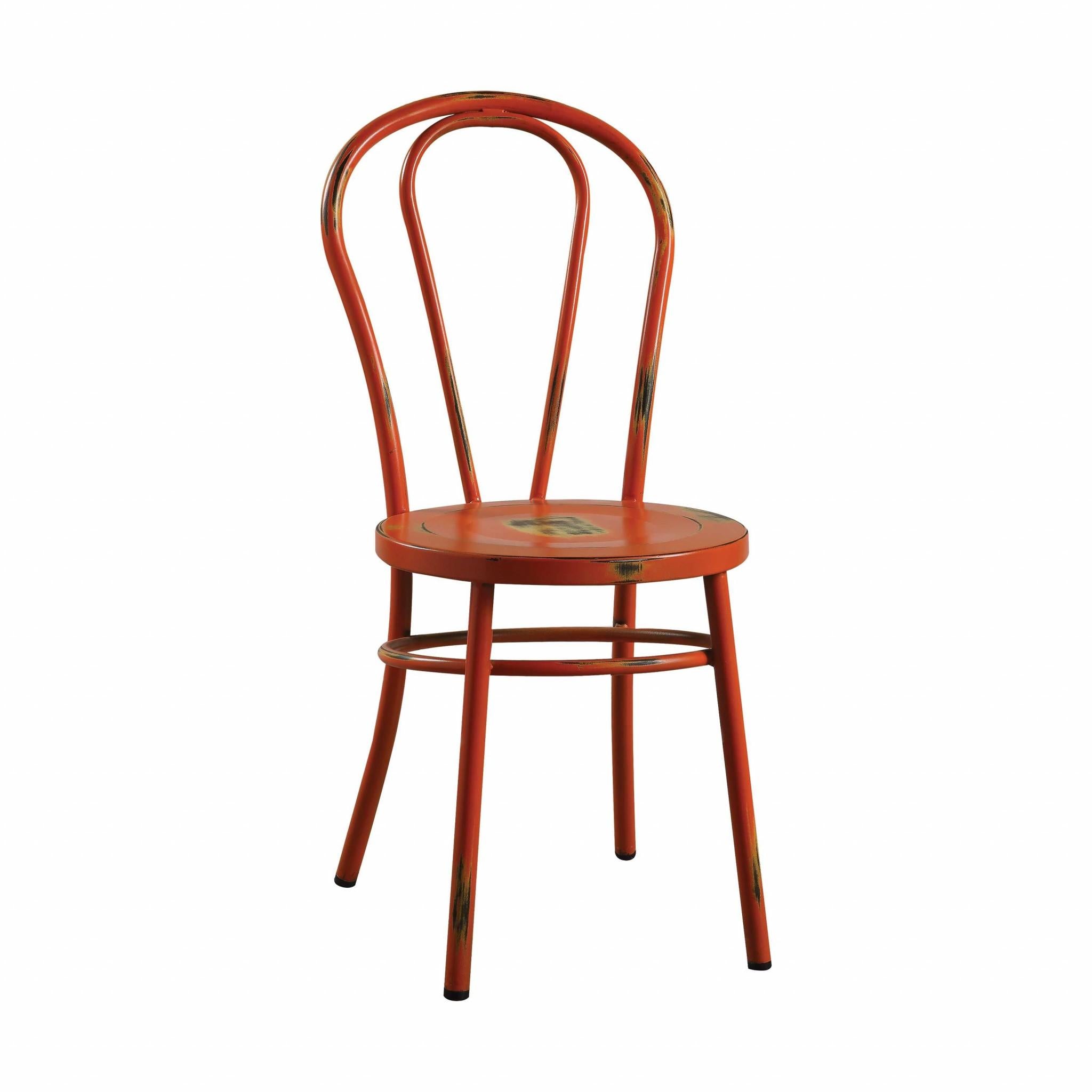 Set of 2 Antiqued Orange Metal Dining Chairs