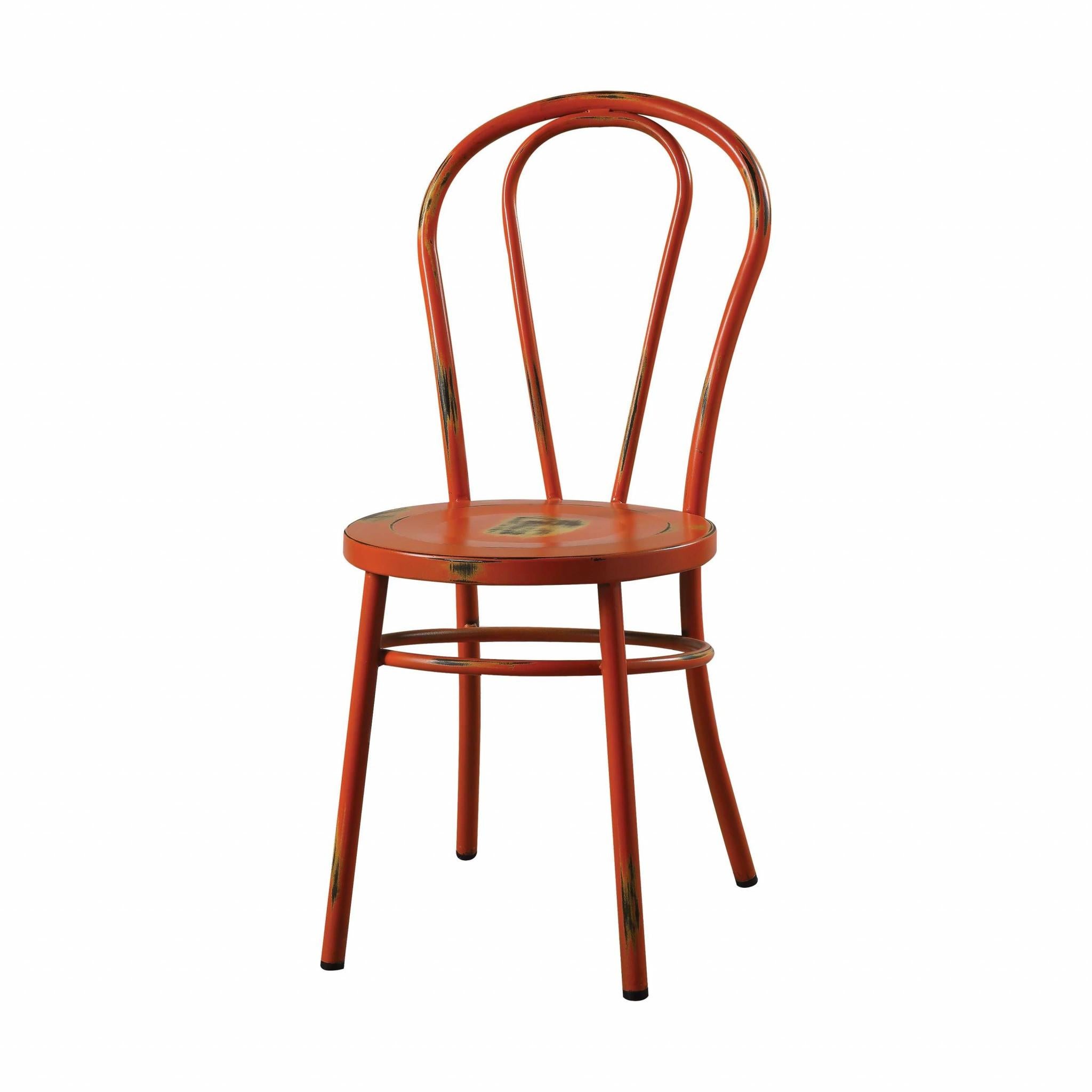 Set of 2 Antiqued Orange Metal Dining Chairs