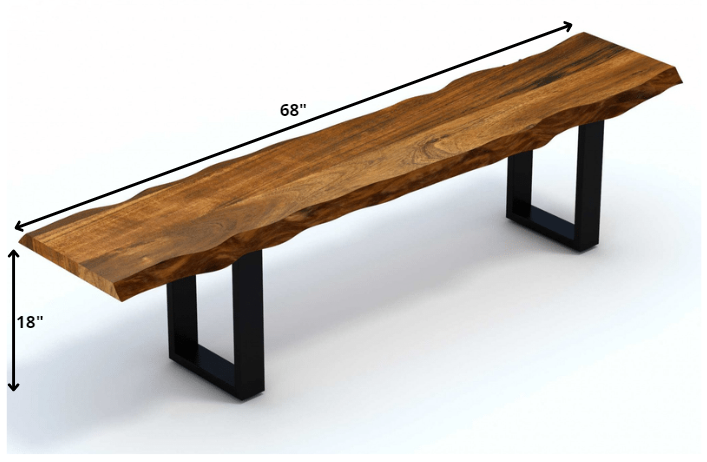 Live Edge Acacia Wood Dining Bench with Black Metal Legs