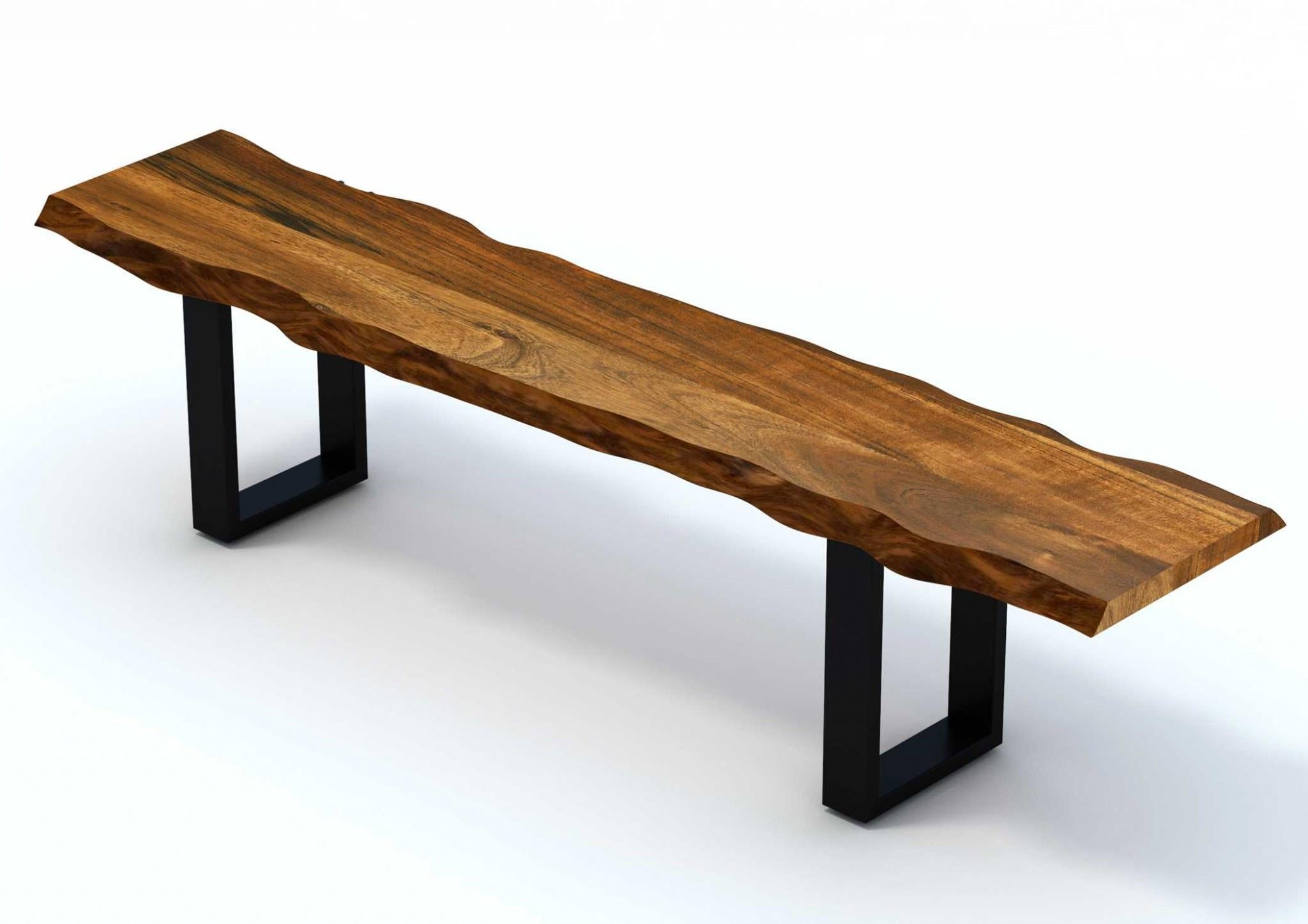 Live Edge Acacia Wood Dining Bench with Black Metal Legs