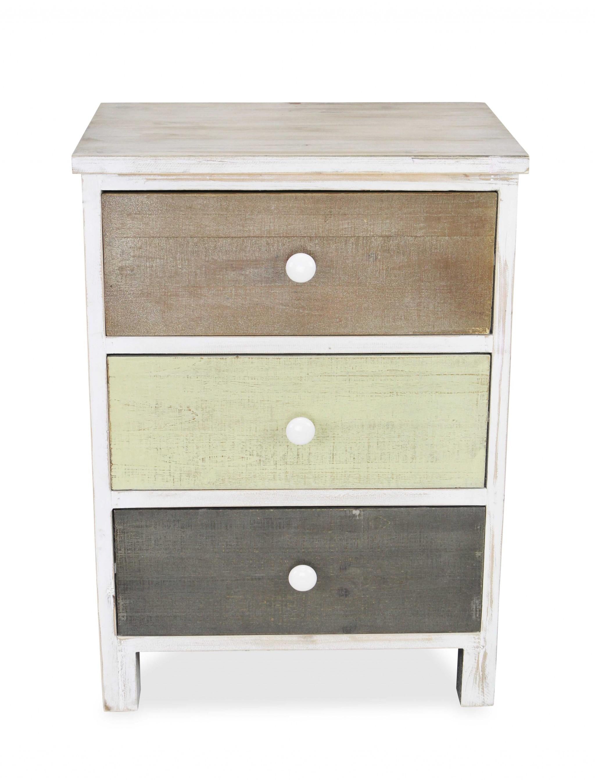 Distressed Gray and White Side Cabinet with 3 Drawers