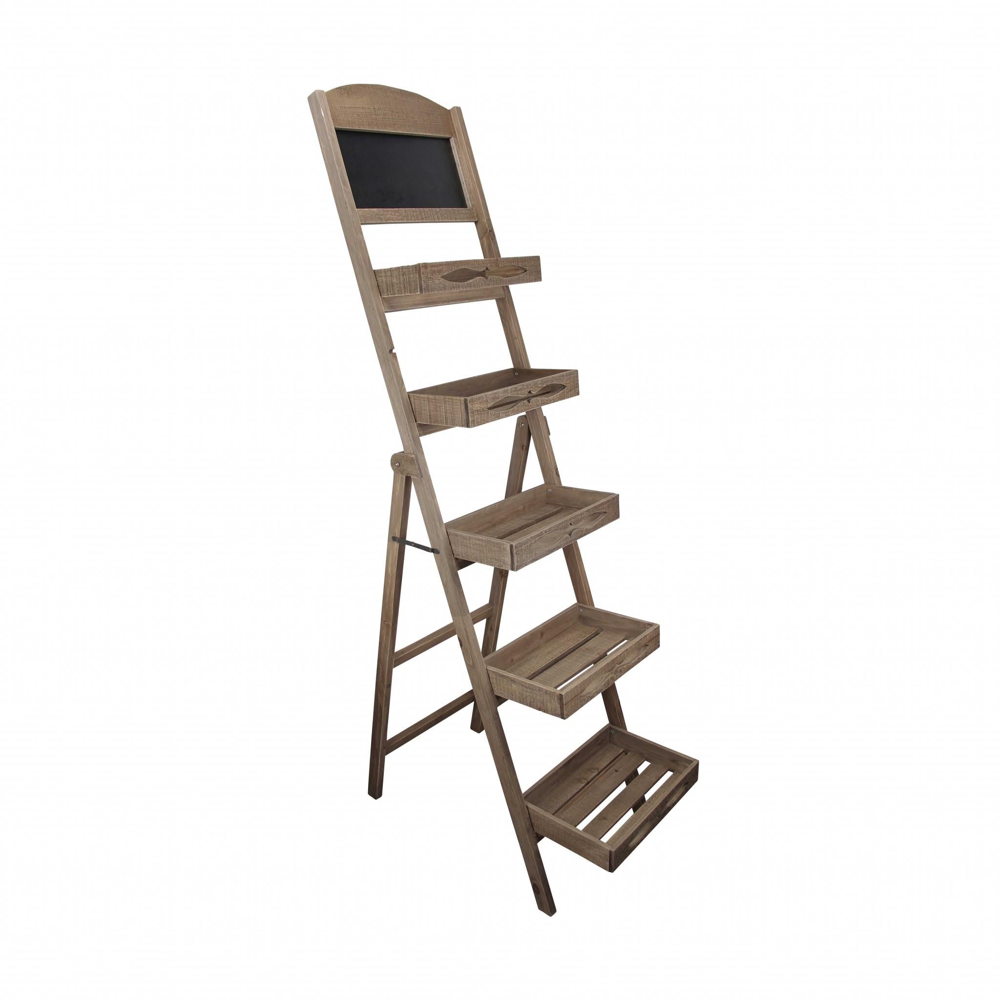 Rustic 5 Tier Ladder Shelving Unit with Chalkboard