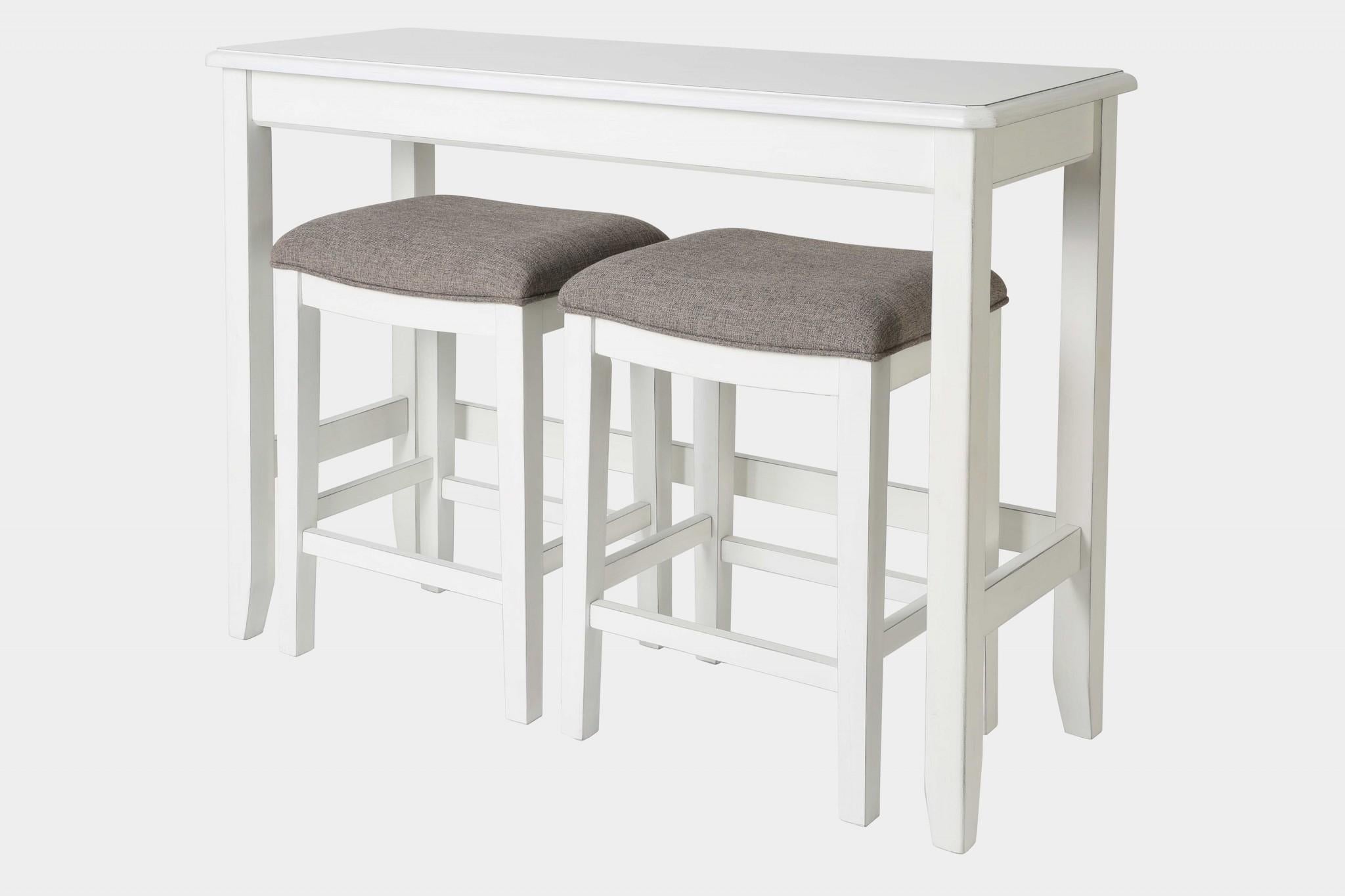 Perfecto White Finish Sofa table with Two Bar Stools