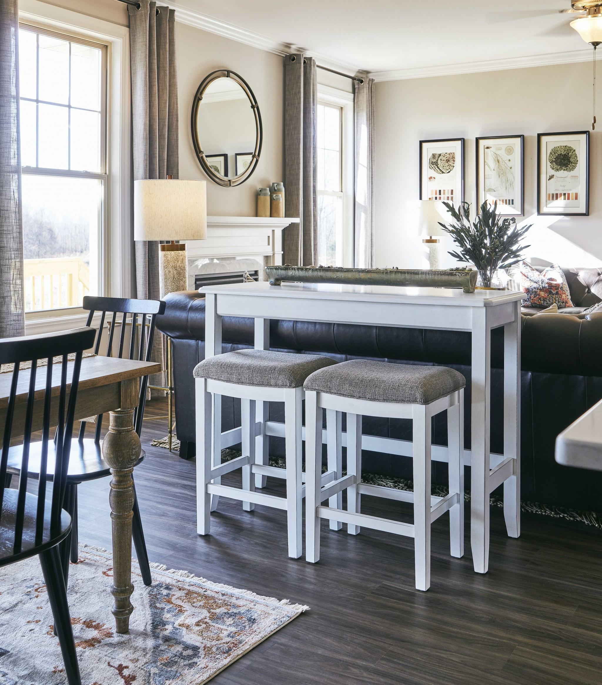 Perfecto White Finish Sofa table with Two Bar Stools