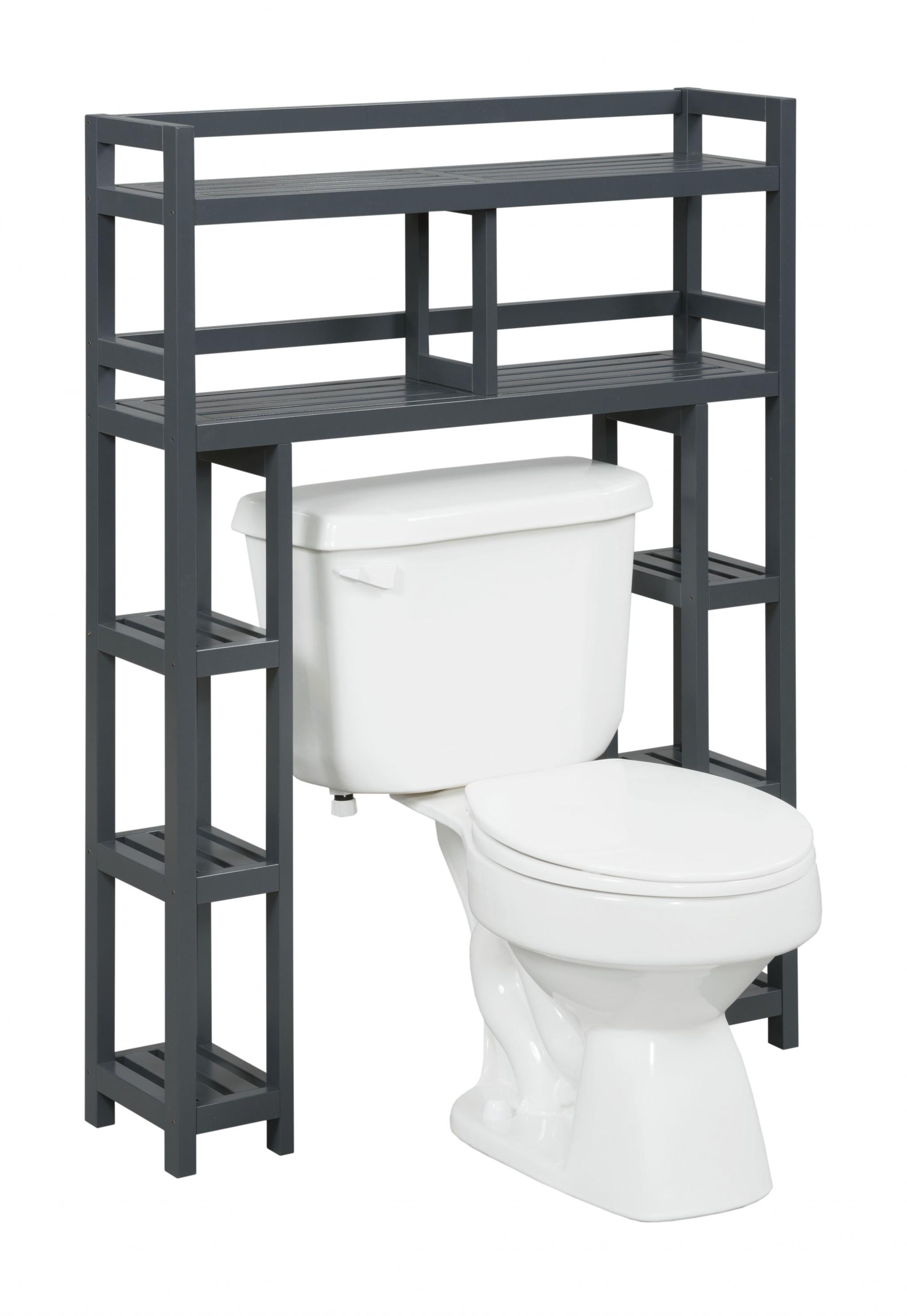 Graphite Finish 2 Tier Solid Wood Over Toilet Organizer