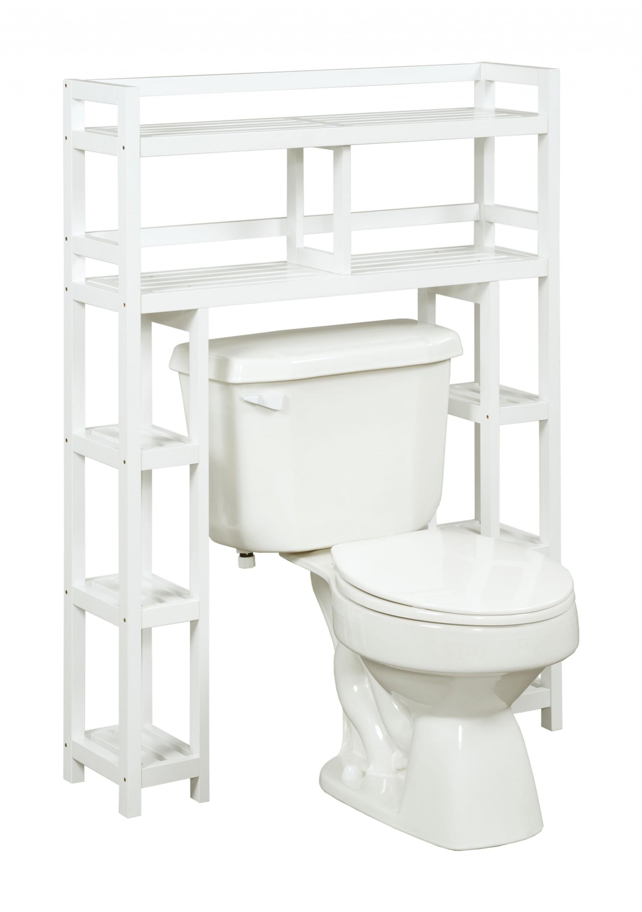 White Finish 2 Tier Solid Wood Over Toilet Organizer