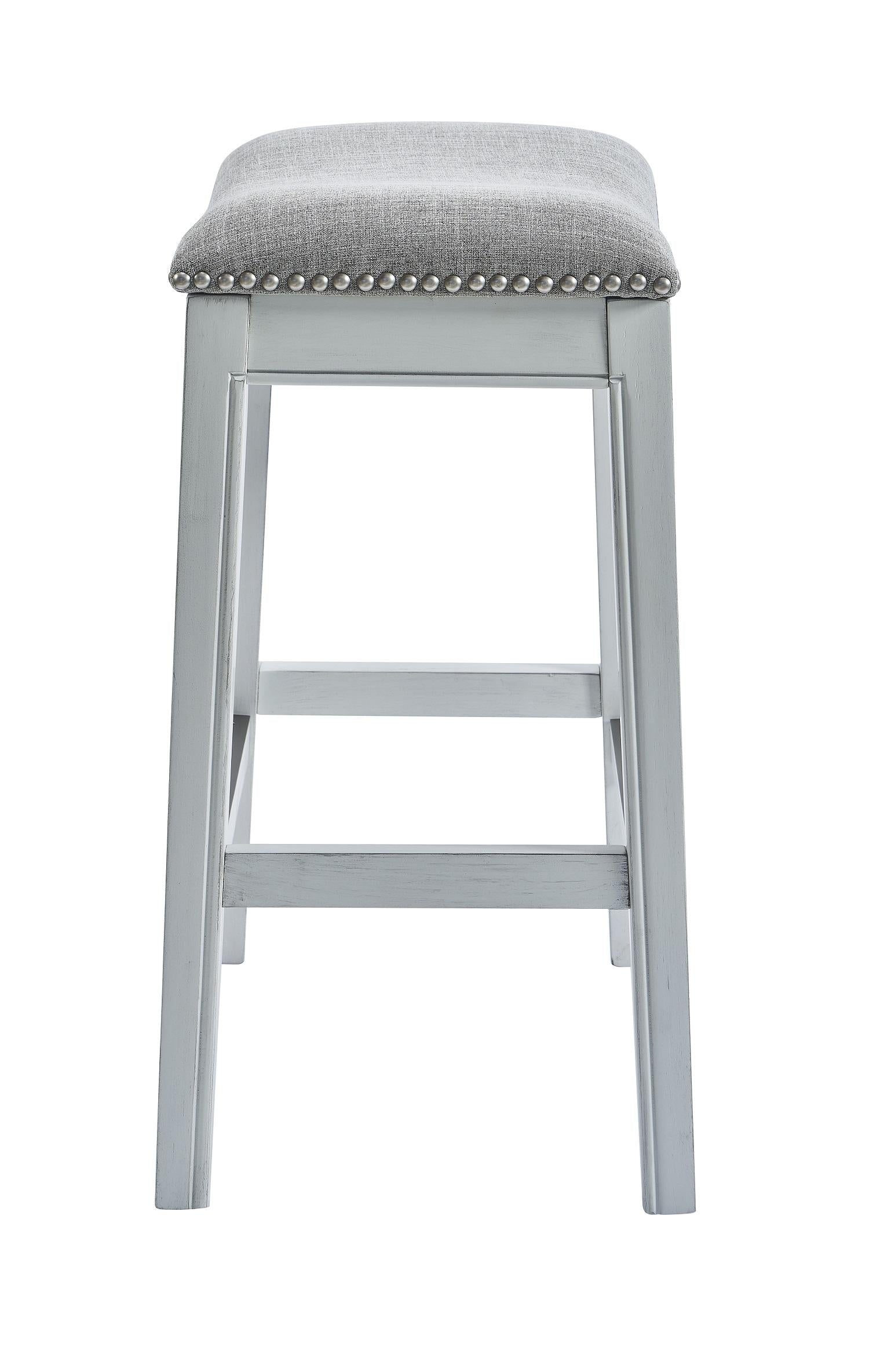 Counter Height Saddle Style Counter Stool with Grey Fabric and Nail head Trim