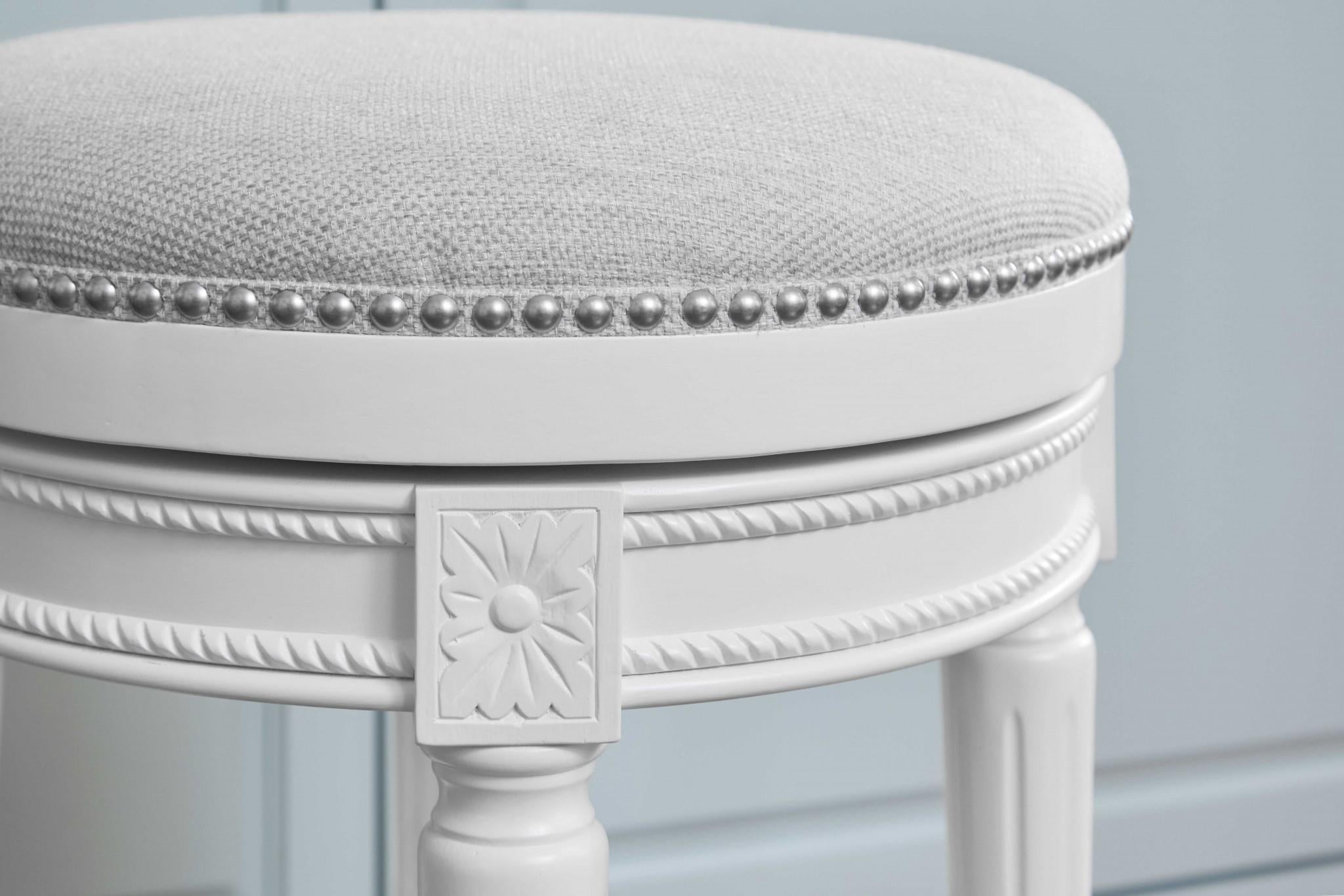 Counter Height Round Counter Stool in Alabaster White Fabric