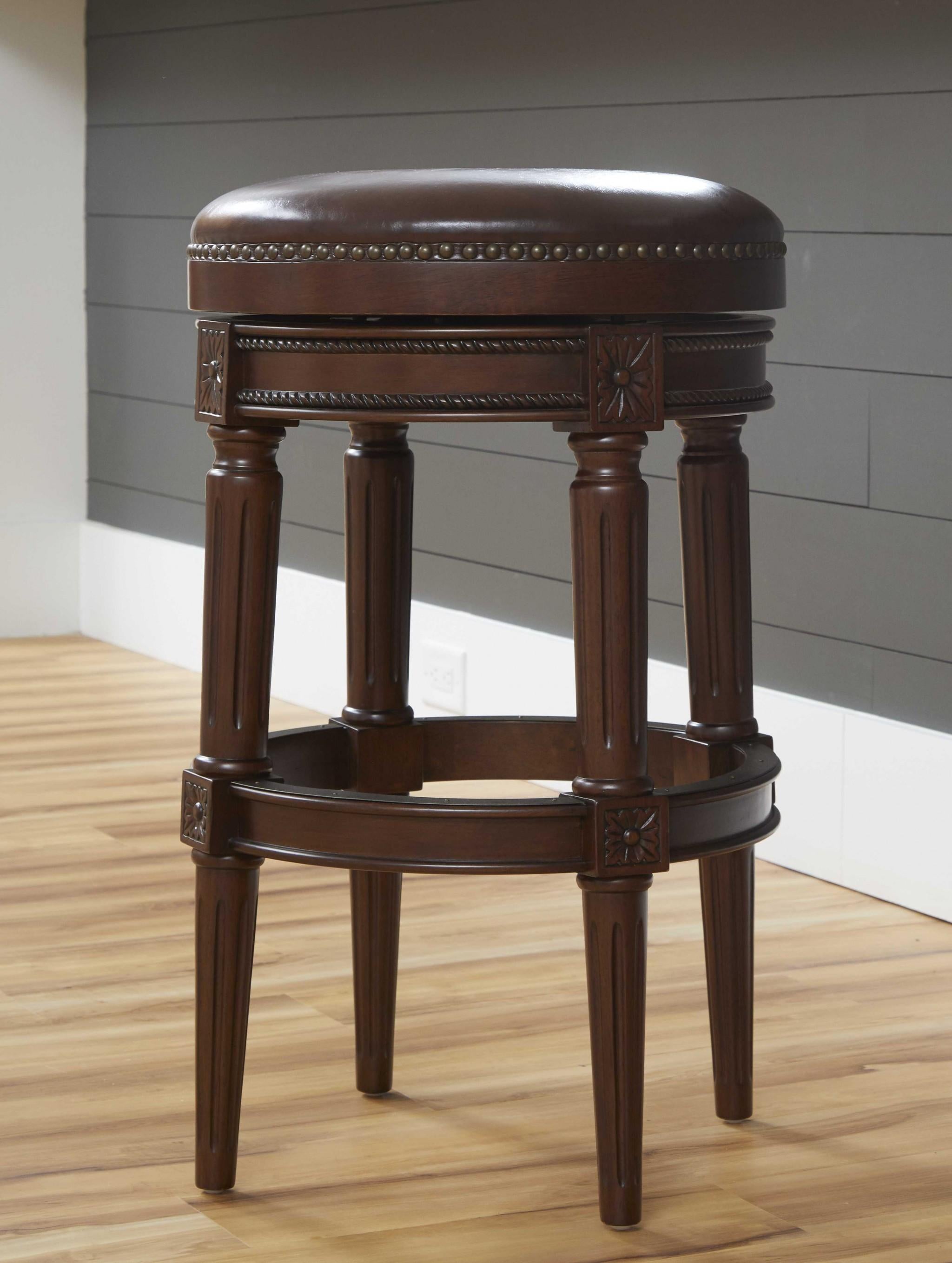 Distressed Walnut Finished Bar Height Round  Stool