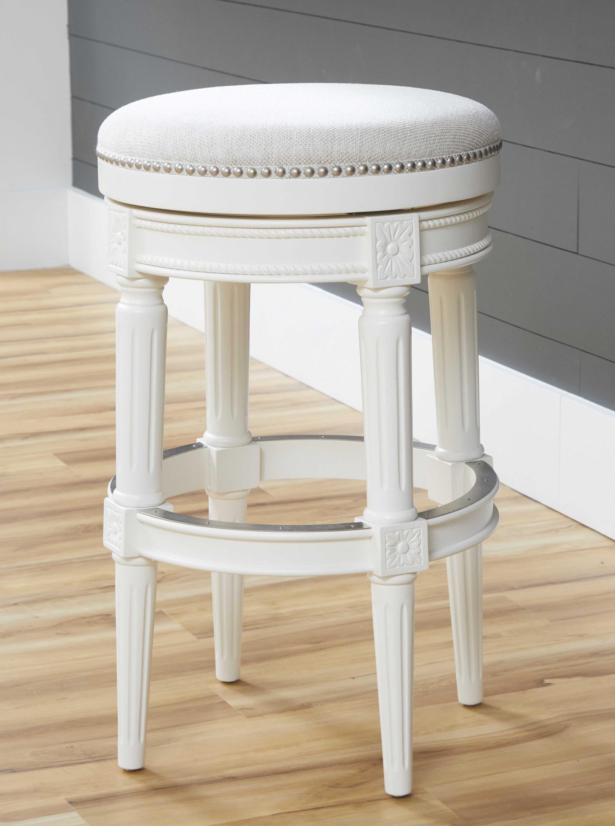 Bar Height Round Backless Stool in  White Fabric