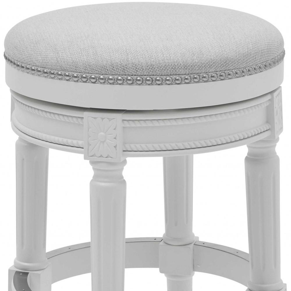 Bar Height Round Backless Stool in  White Fabric