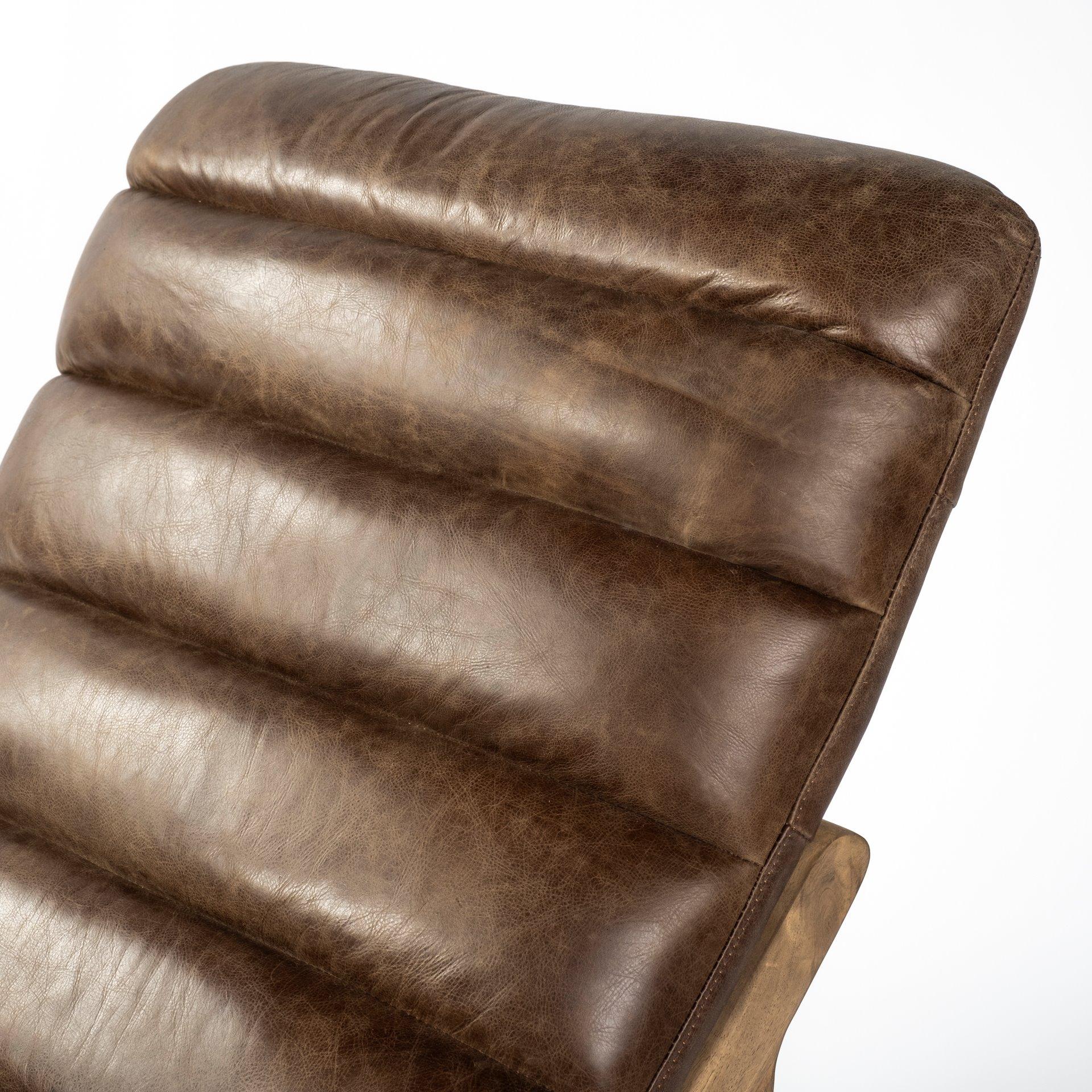 Modern Brown Genuine Leather Chaise Lounge Chair With Solid Wood Frame And Base