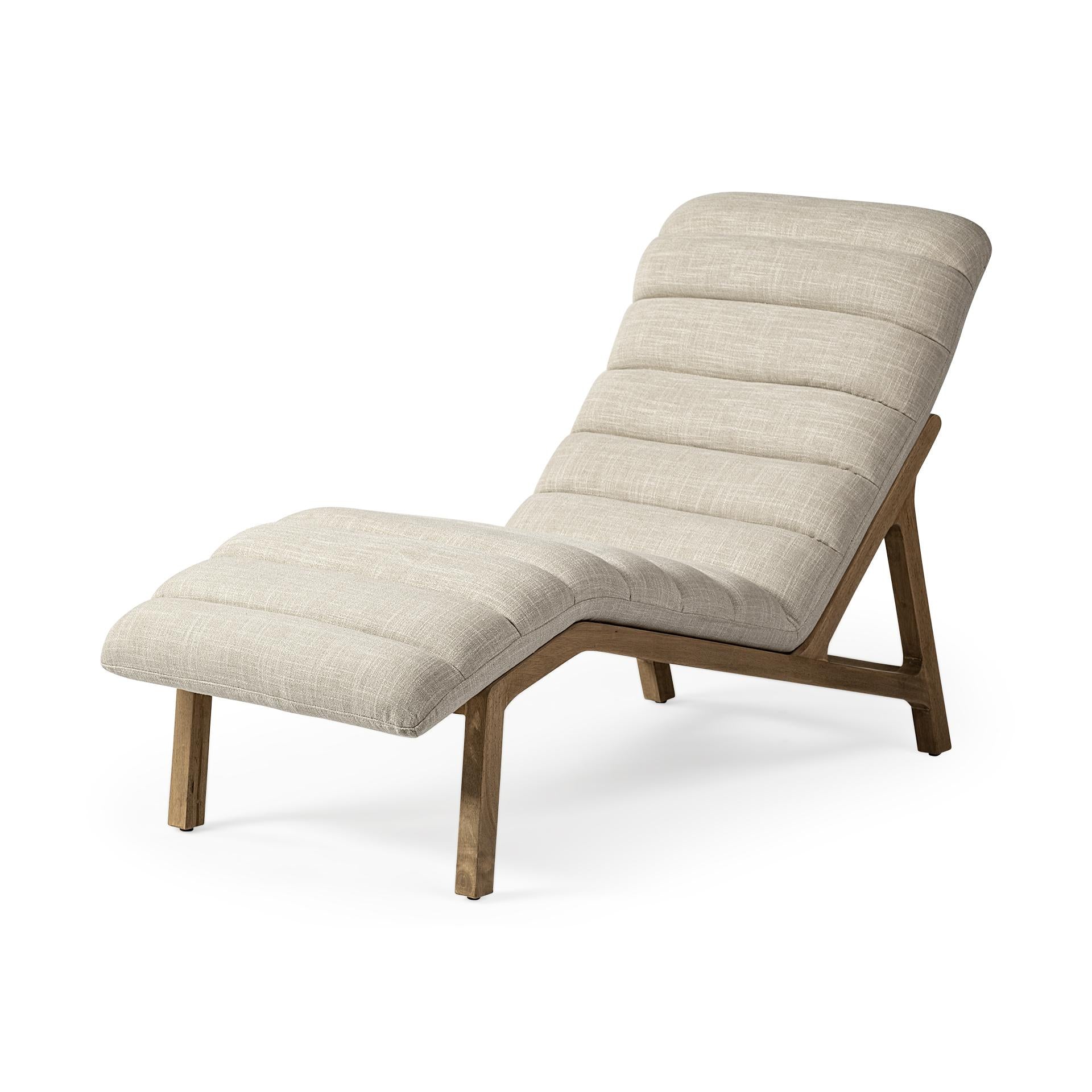 Modern Cream Fabric Upholstered Chaise Lounge Chair With Solid Wood Frame And Base Default Title