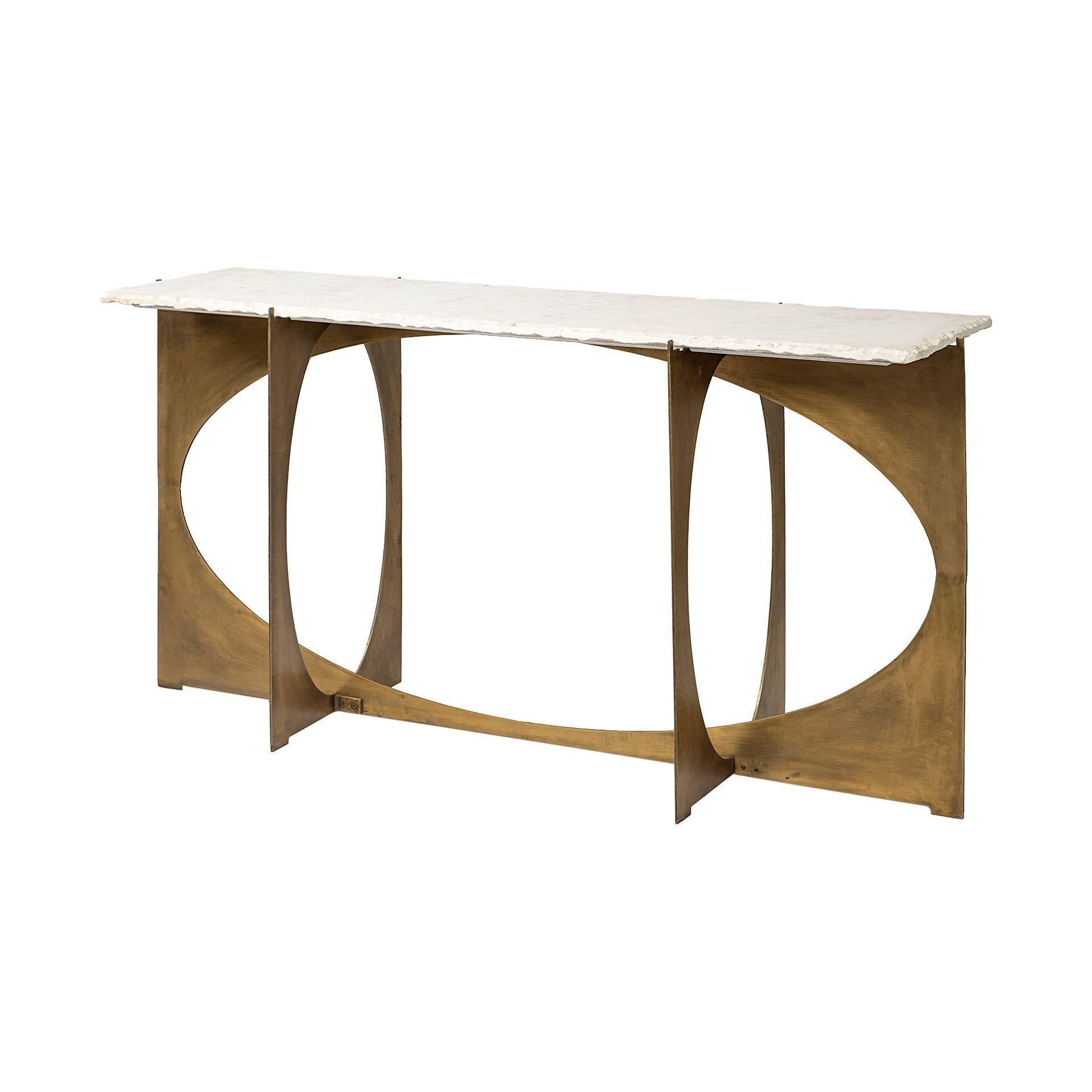 Rectangular White Marble Console Table With Gold Metal Base