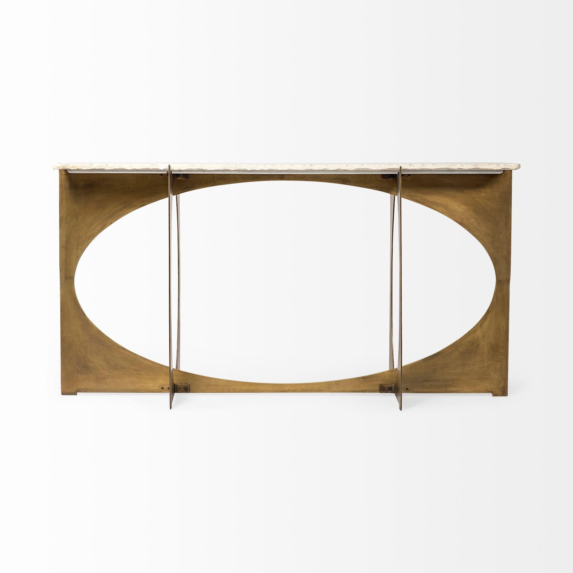 Rectangular White Marble Console Table With Gold Metal Base