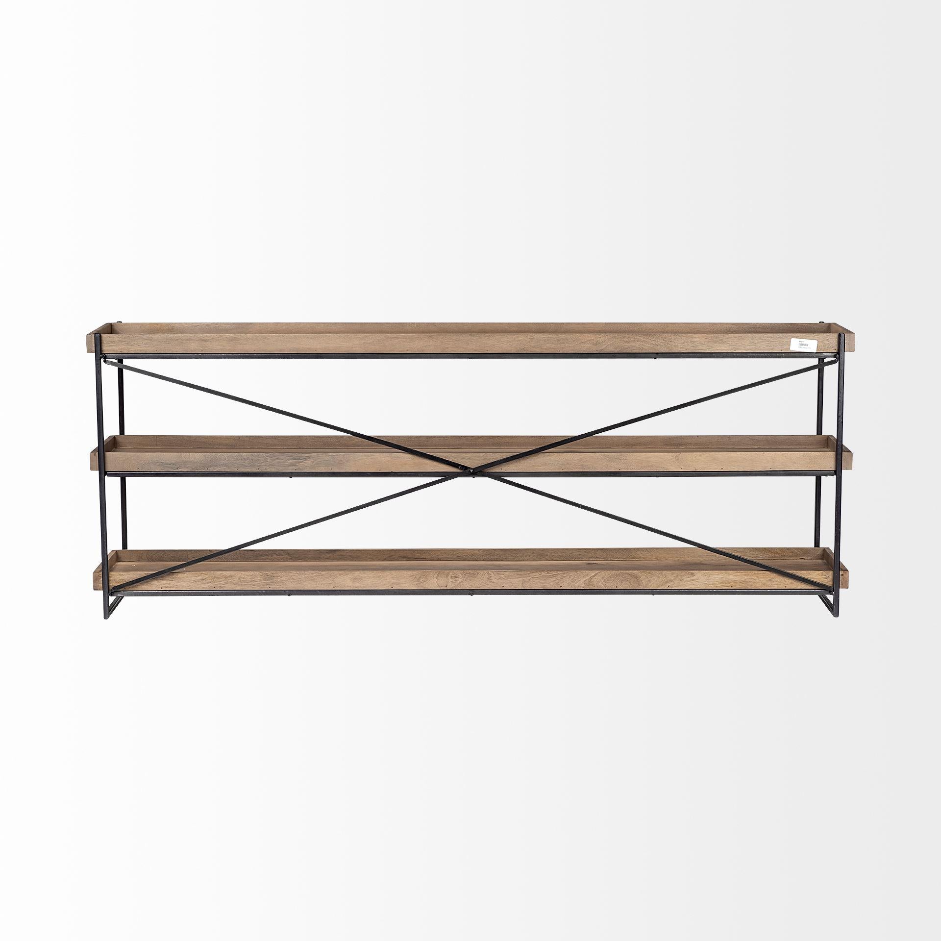 Light Brown Mango Wood Finish Console Table With Matte Black Iron Frame