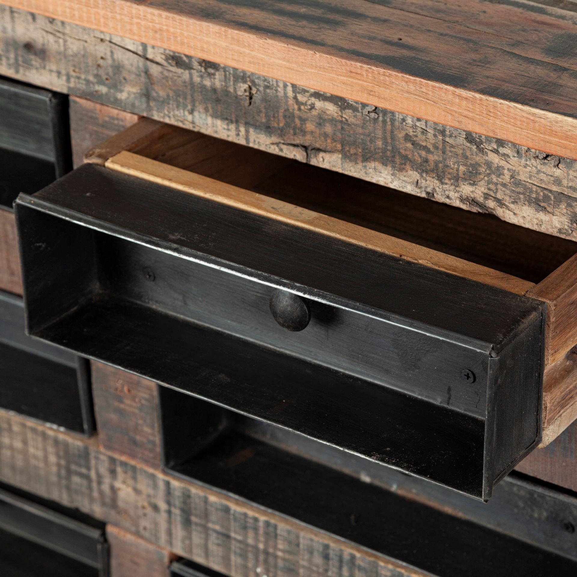 Brown Reclaimed Hardwood Sideboard With 16 Pull Out Drawers