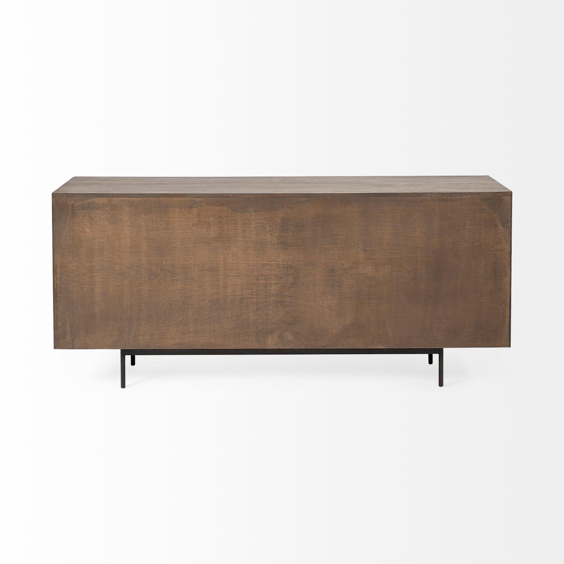 Medium Brown Solid Mango Wood Finish Sideboard With 6 Easy Sliding Drawers