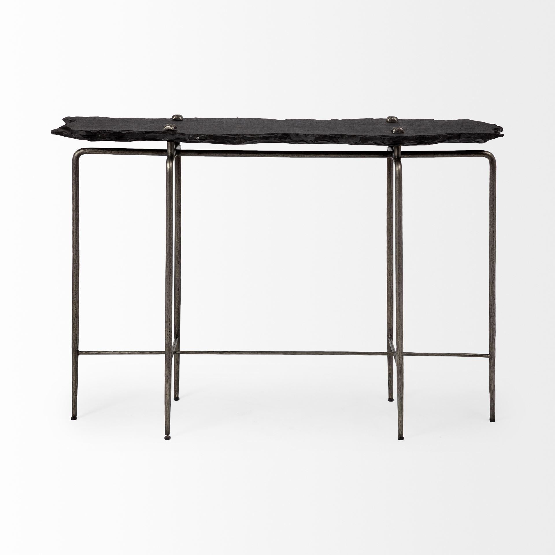 Black Slate Console Table With Iron Base