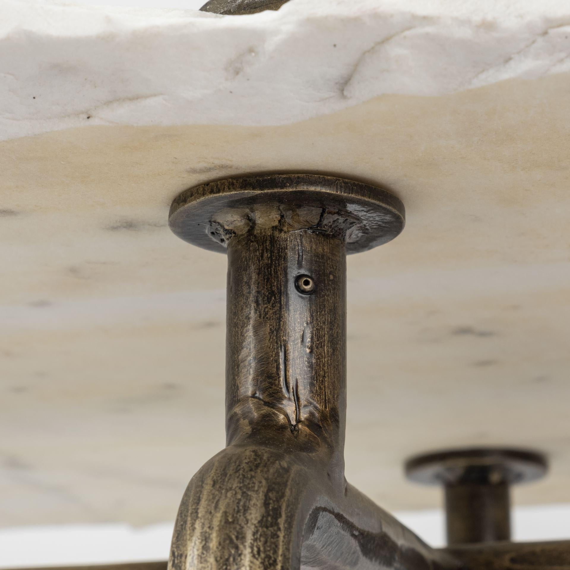 White Marble Console Table With Brass Toned Iron Base