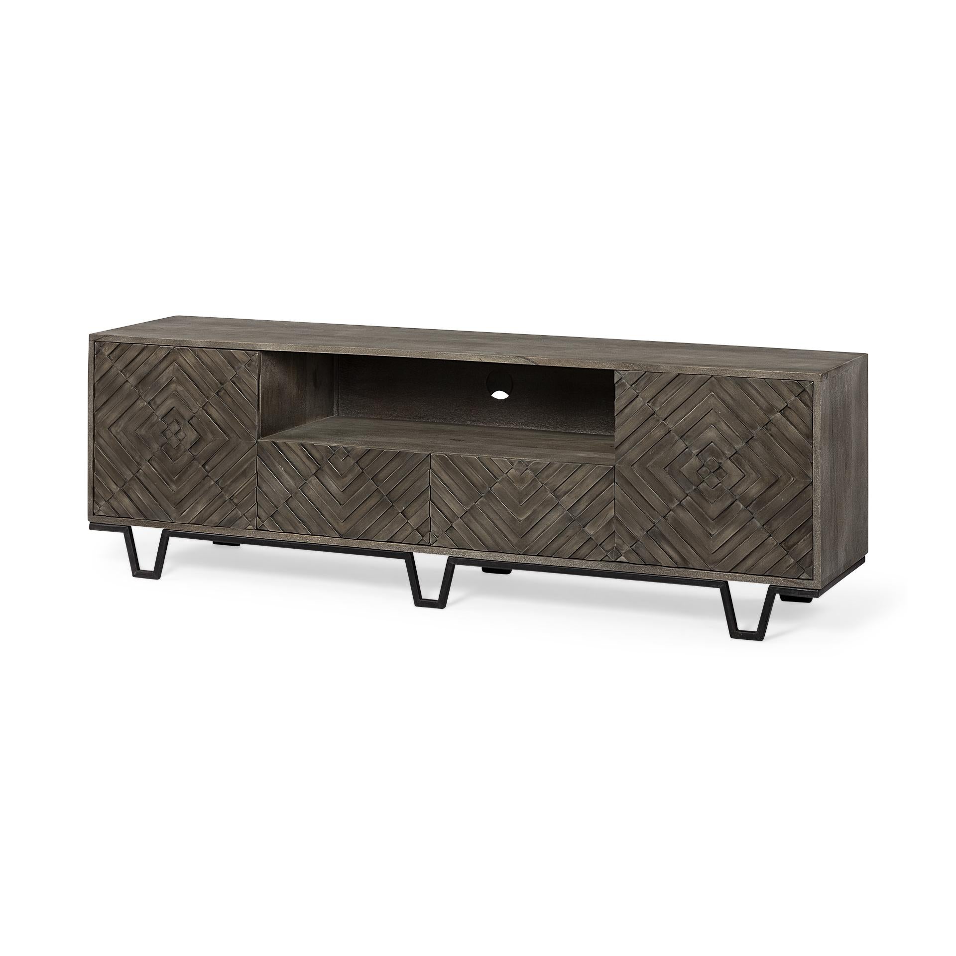 Medium Brown Wood TV Stand Media Console With 4 doors And Small Media Shelf