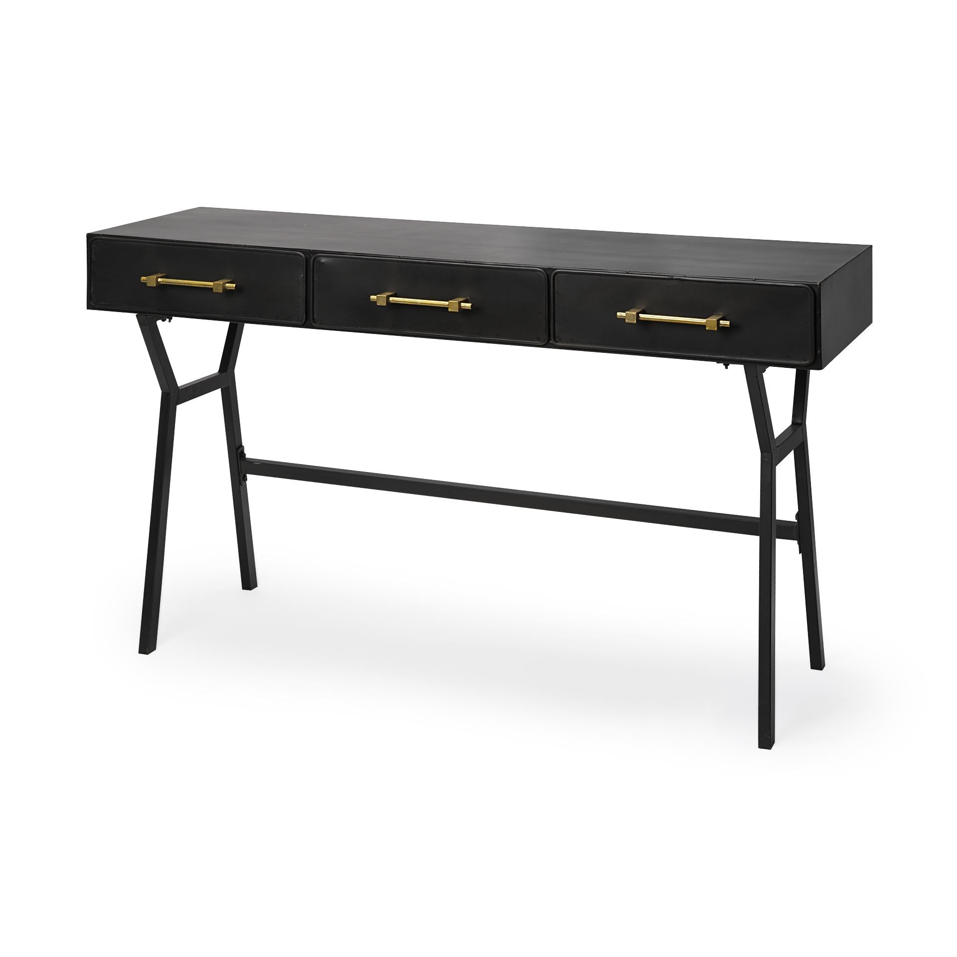 Black Metal Matte Finish Writing Desk With 3 Drawers