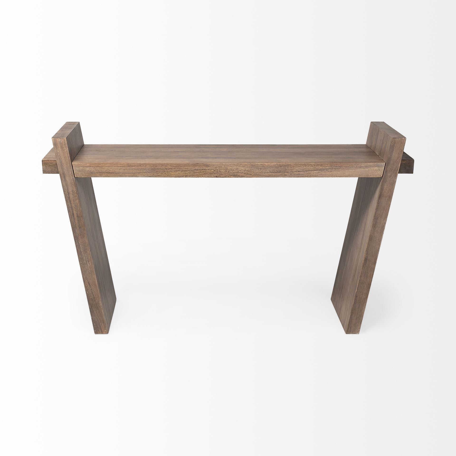 Medium Brown Solid Mango Wood Finish Console Table With Slanted Base Design