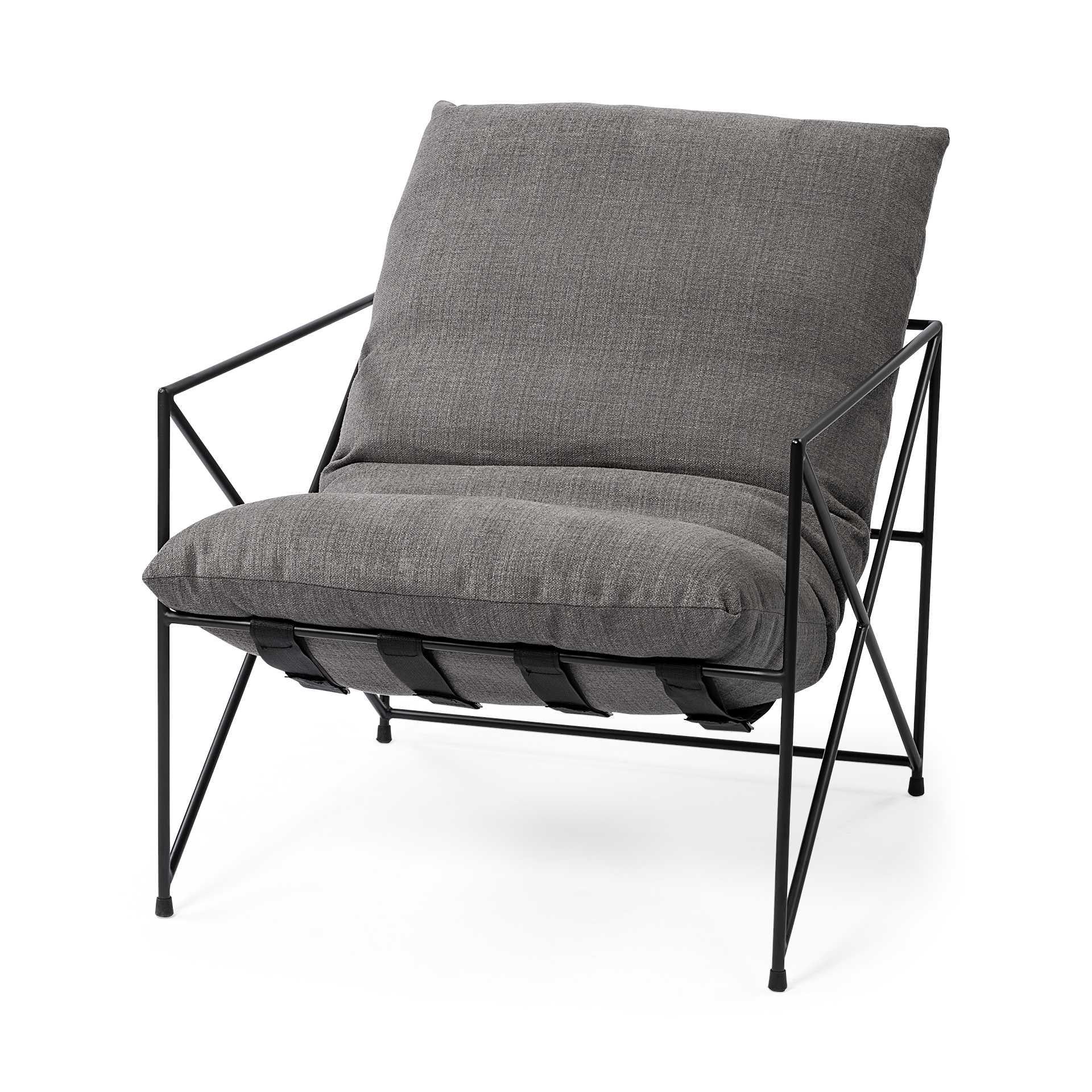 Grey Fabric Wrap Accent Chair with Black Metal Frame