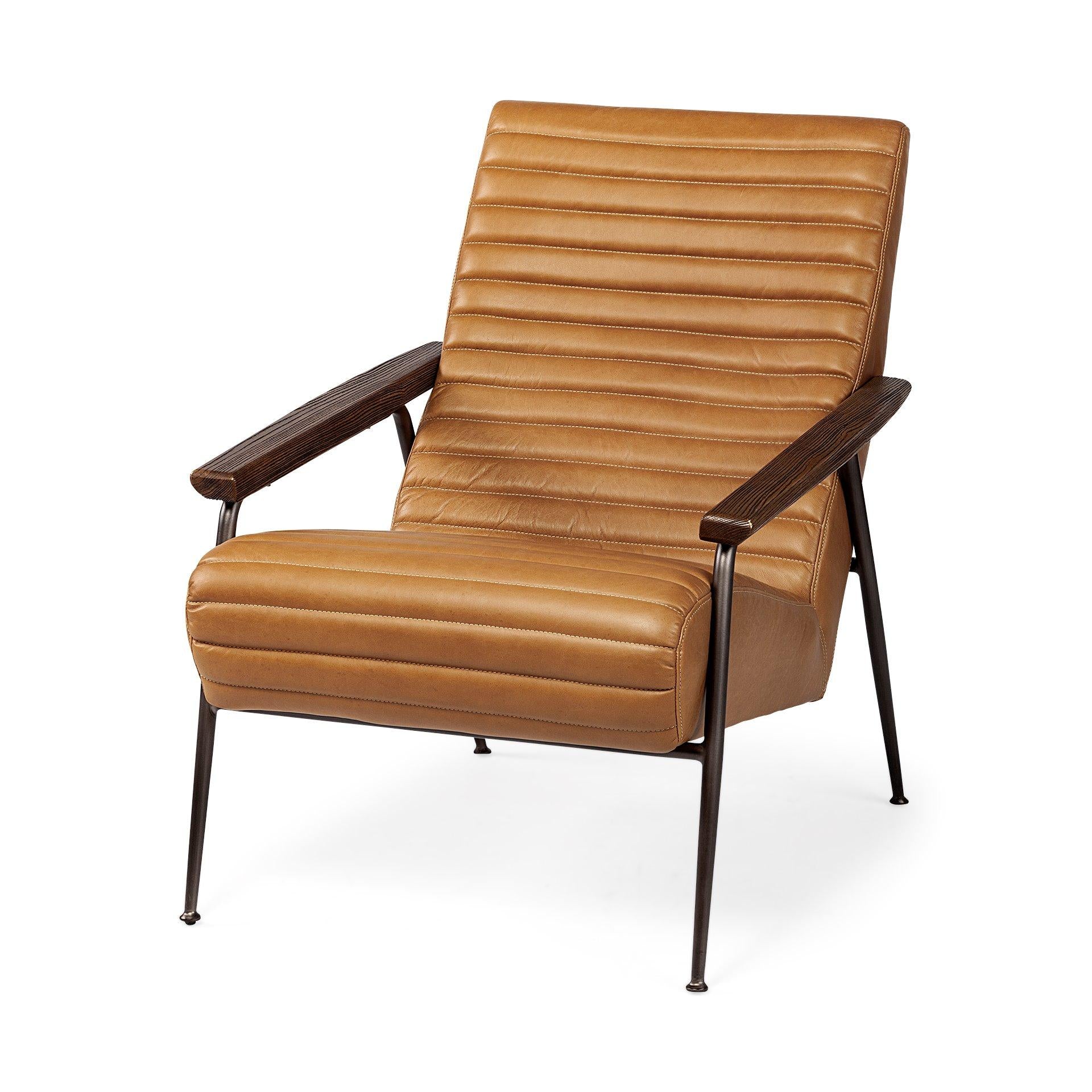 Tan Leather Wrap Accent Chair with Metal Frame