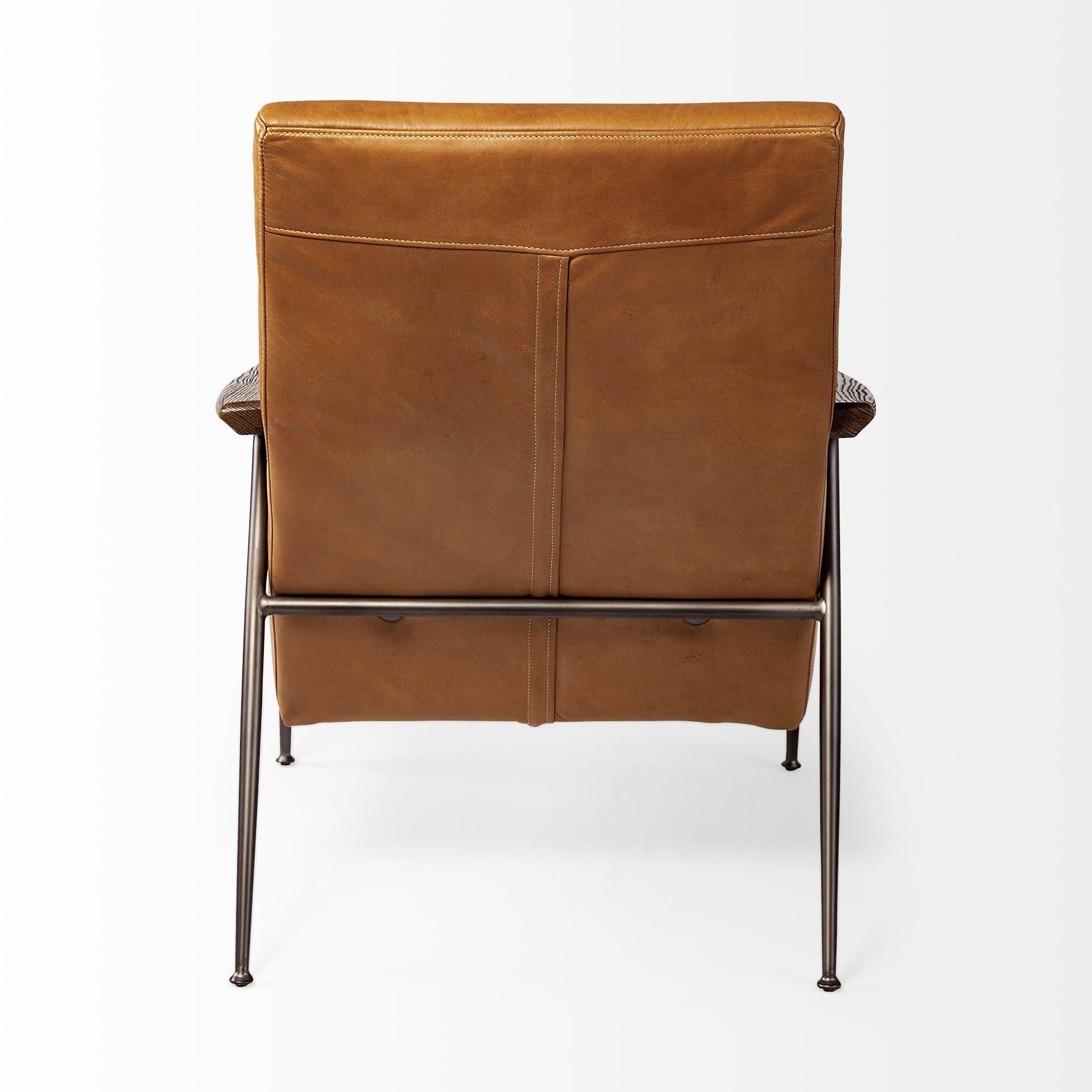 Tan Leather Wrap Accent Chair with Metal Frame