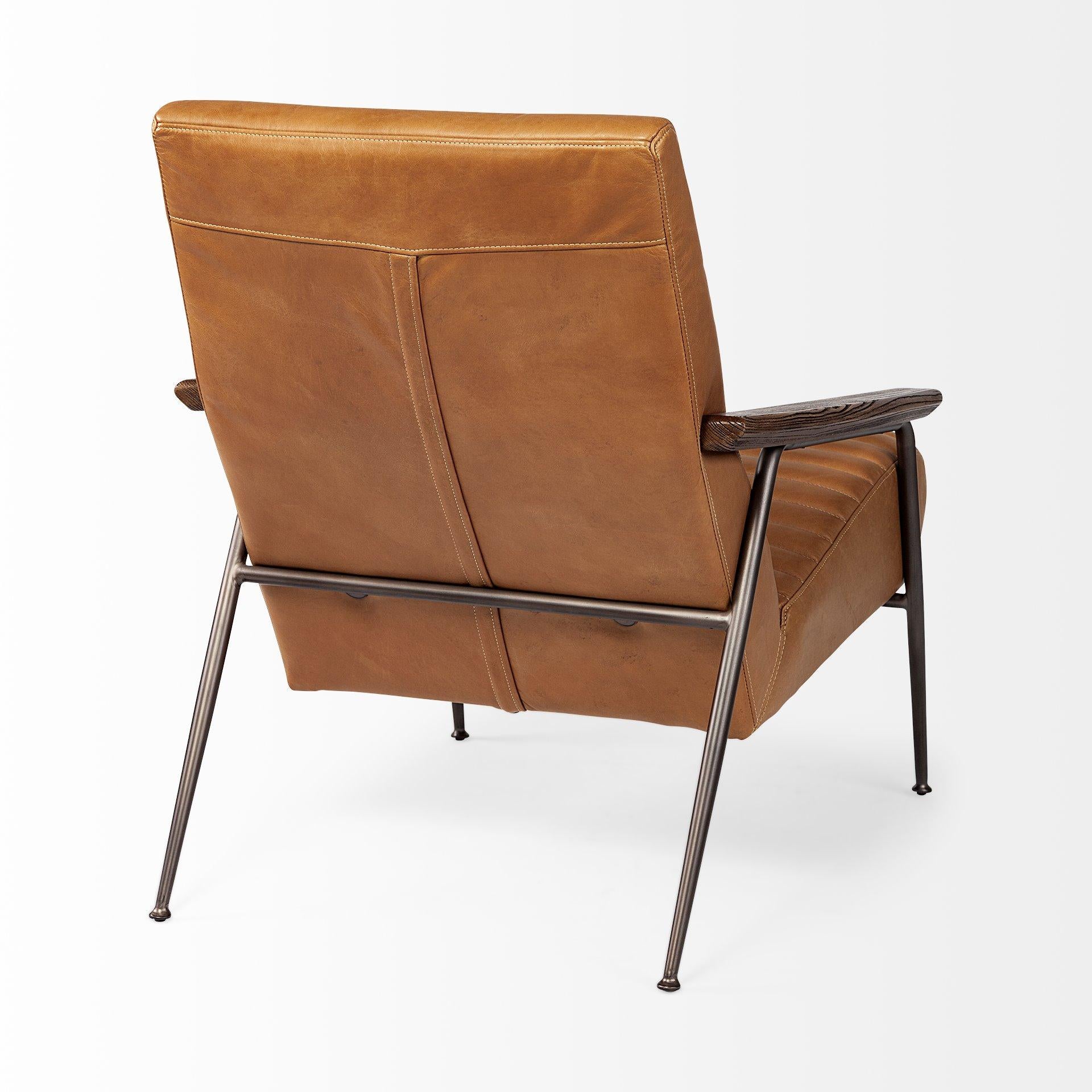 Tan Leather Wrap Accent Chair with Metal Frame