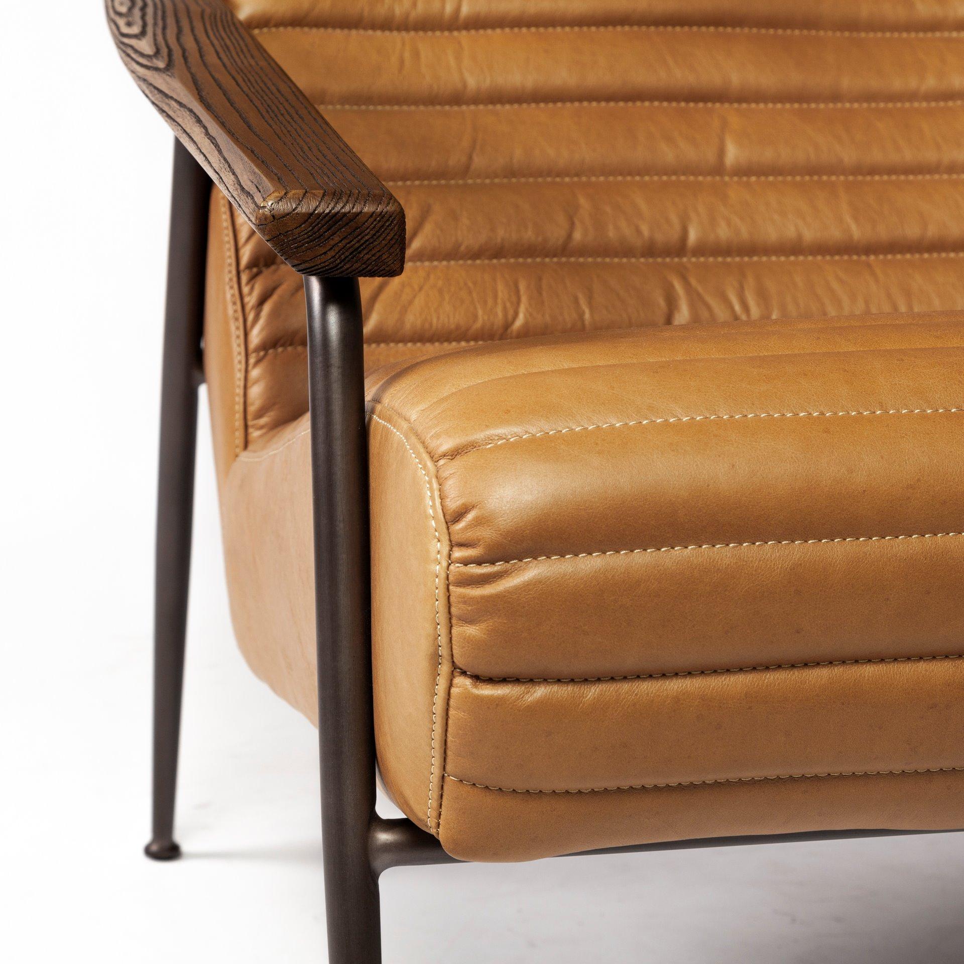 Tan Leather Wrap Accent Chair with Metal Frame