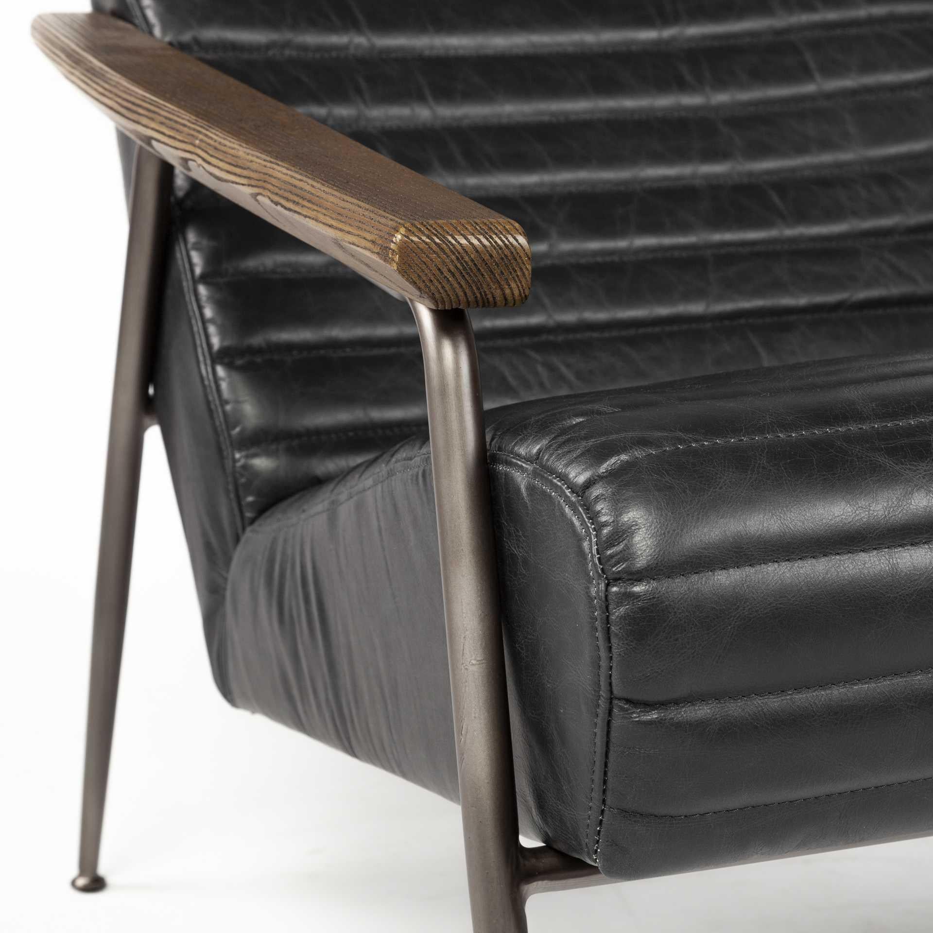 Black Leather Wrap Accent Chair with Metal Frame