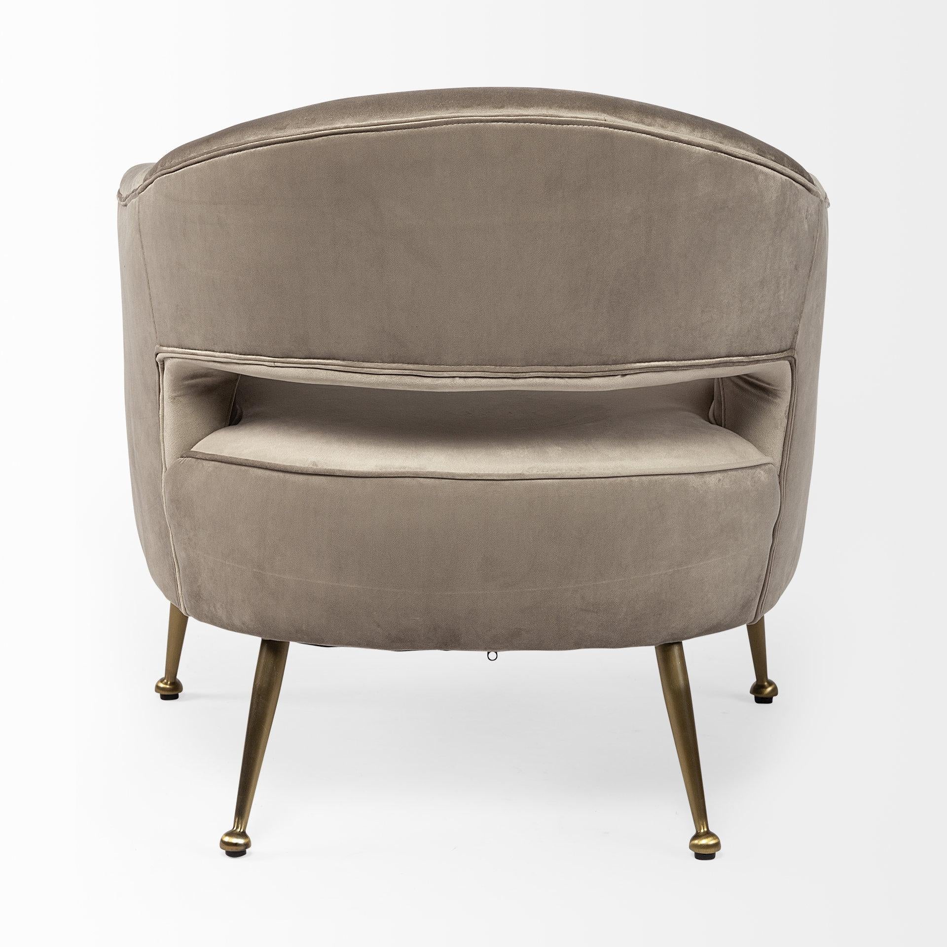 Taupe Velvet Wrap Brass Accent Chair with Metal Base