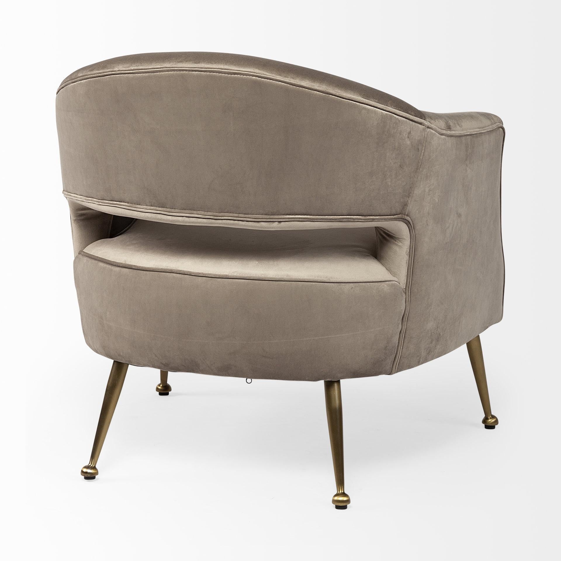 Taupe Velvet Wrap Brass Accent Chair with Metal Base