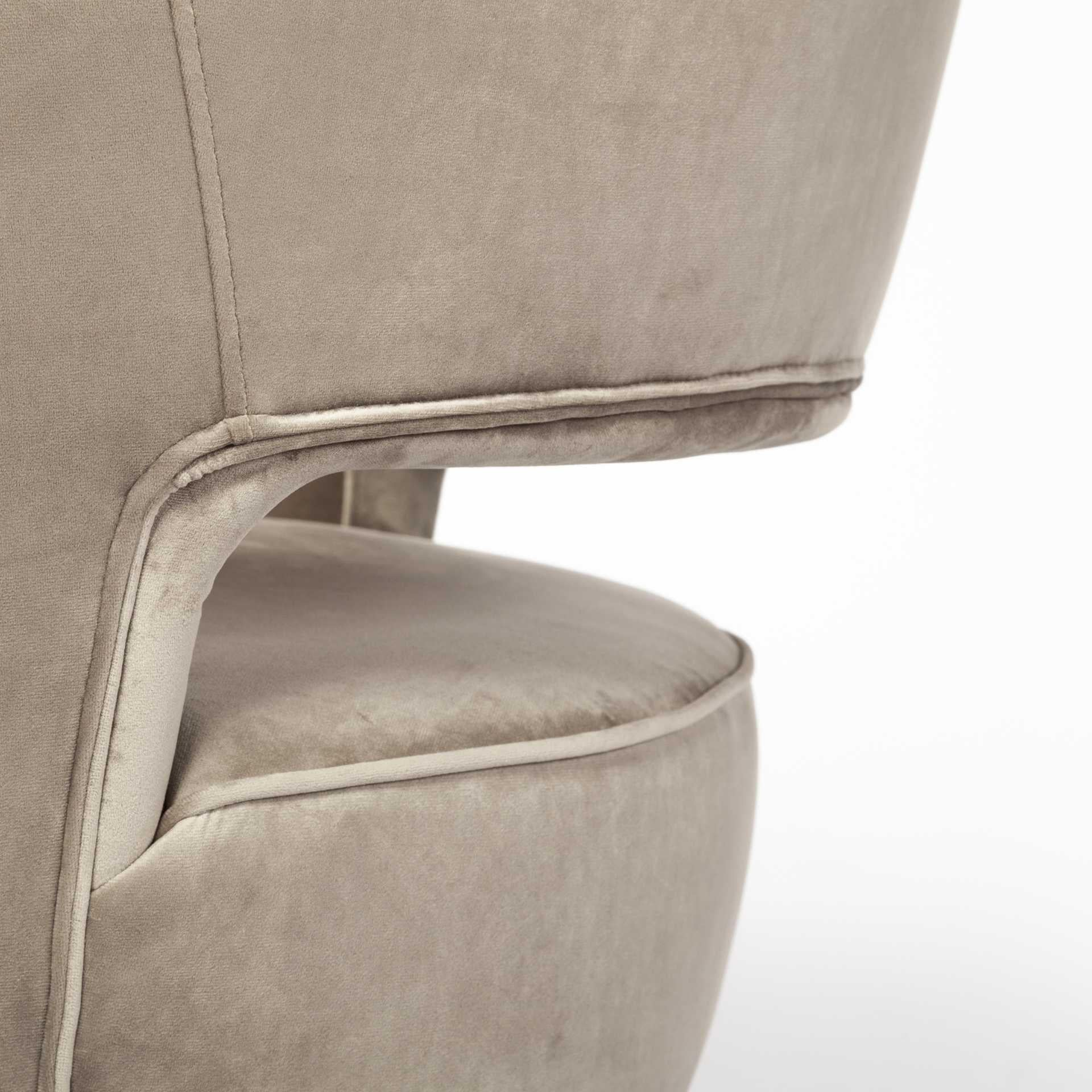 Taupe Velvet Wrap Brass Accent Chair with Metal Base