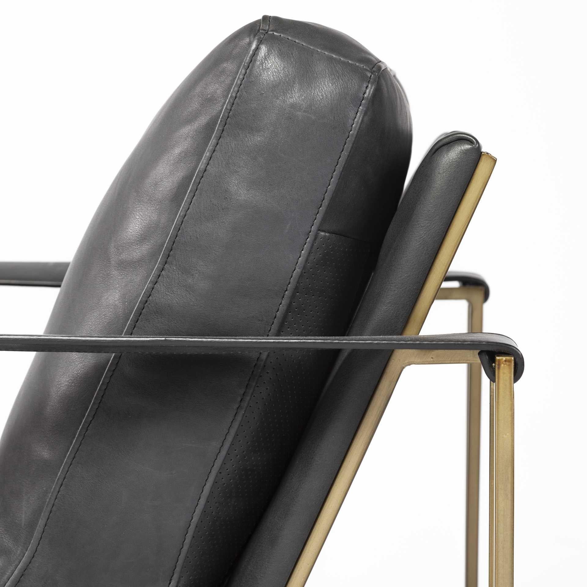 Black Leather Wrap Gold Accent Chair with Metal Frame