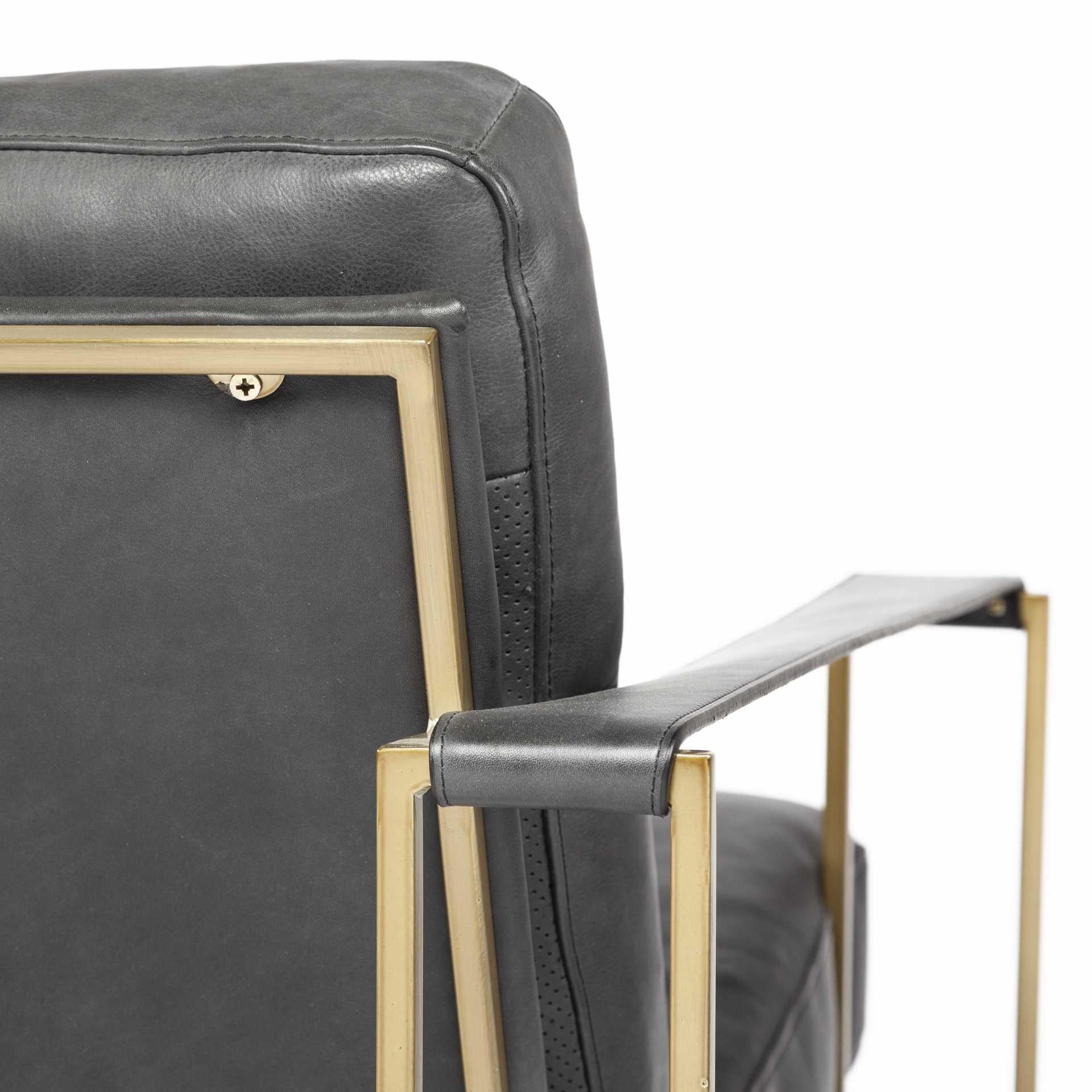 Black Leather Wrap Gold Accent Chair with Metal Frame