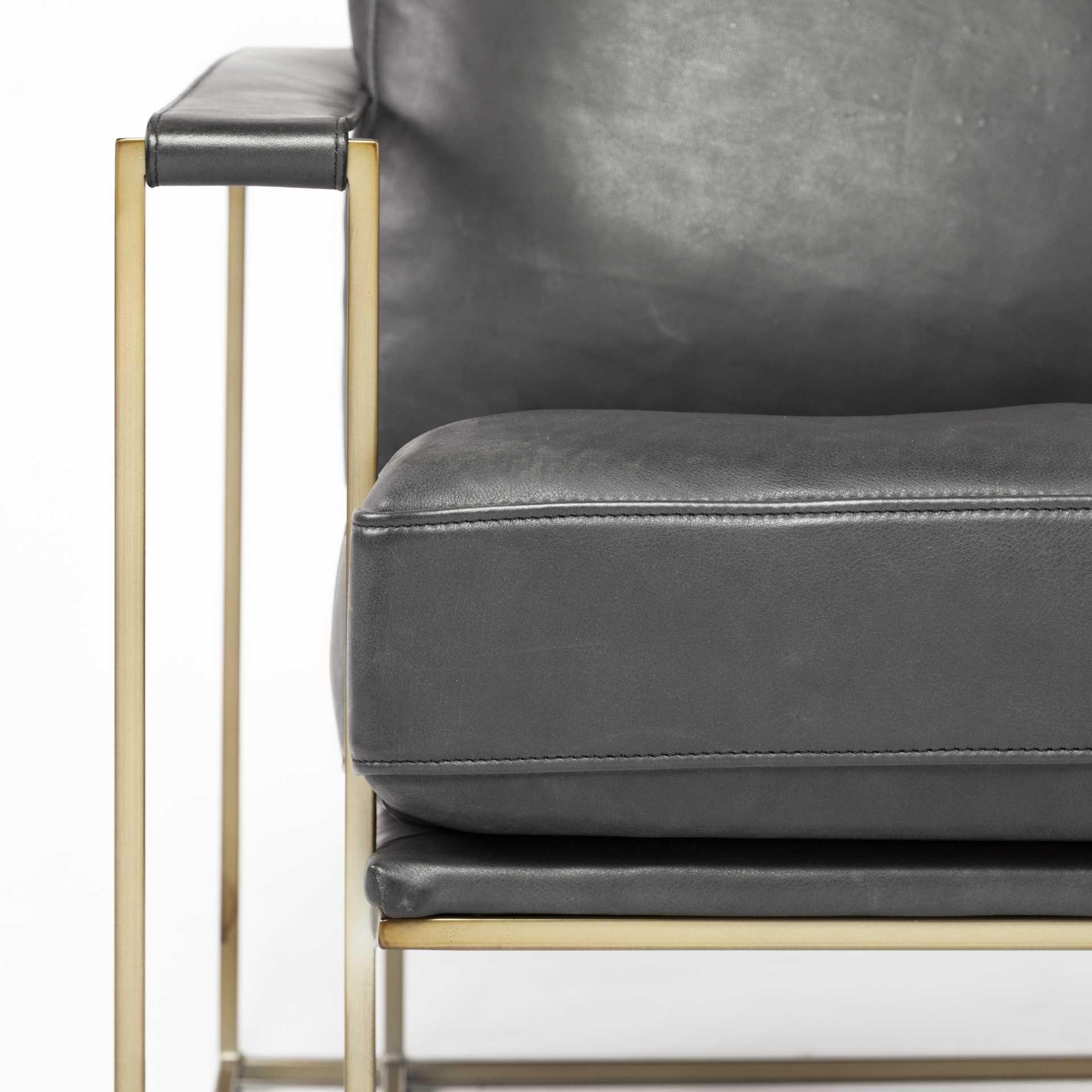 Black Leather Wrap Gold Accent Chair with Metal Frame