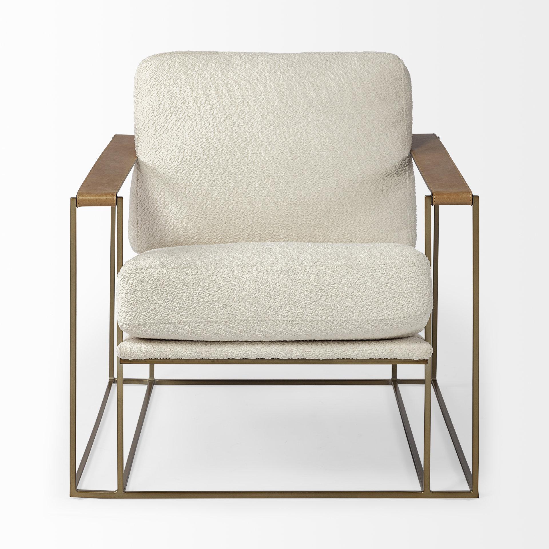 Cream Fabric Wrap Gold Accent Chair with Metal Frame