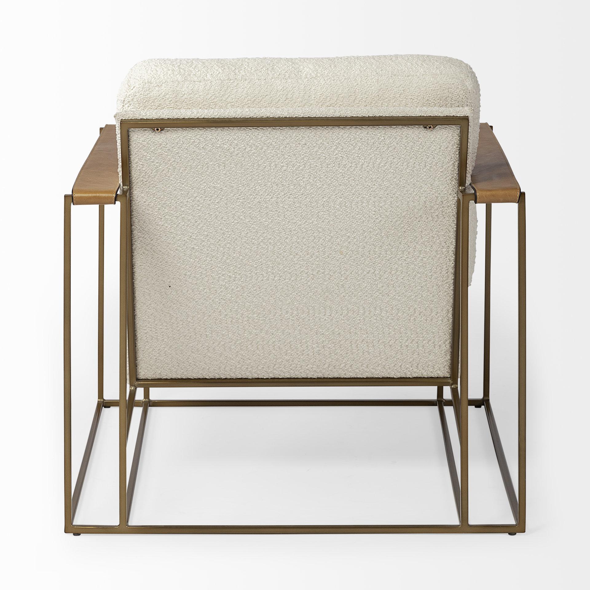 Cream Fabric Wrap Gold Accent Chair with Metal Frame