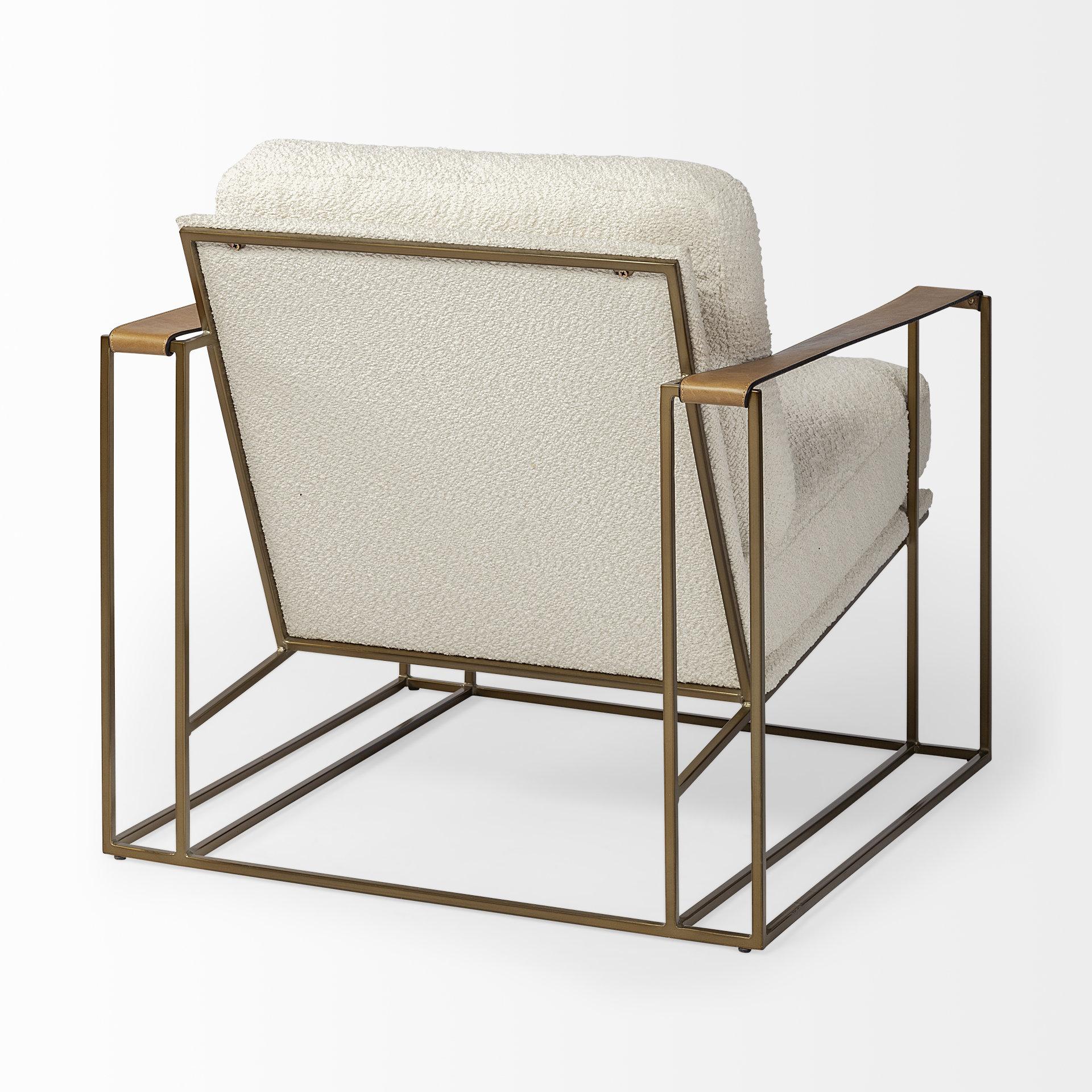 Cream Fabric Wrap Gold Accent Chair with Metal Frame