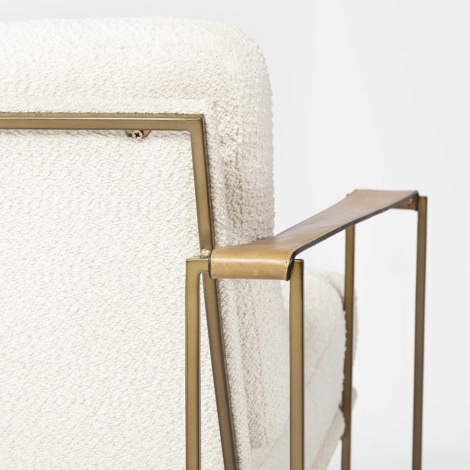 Cream Fabric Wrap Gold Accent Chair with Metal Frame