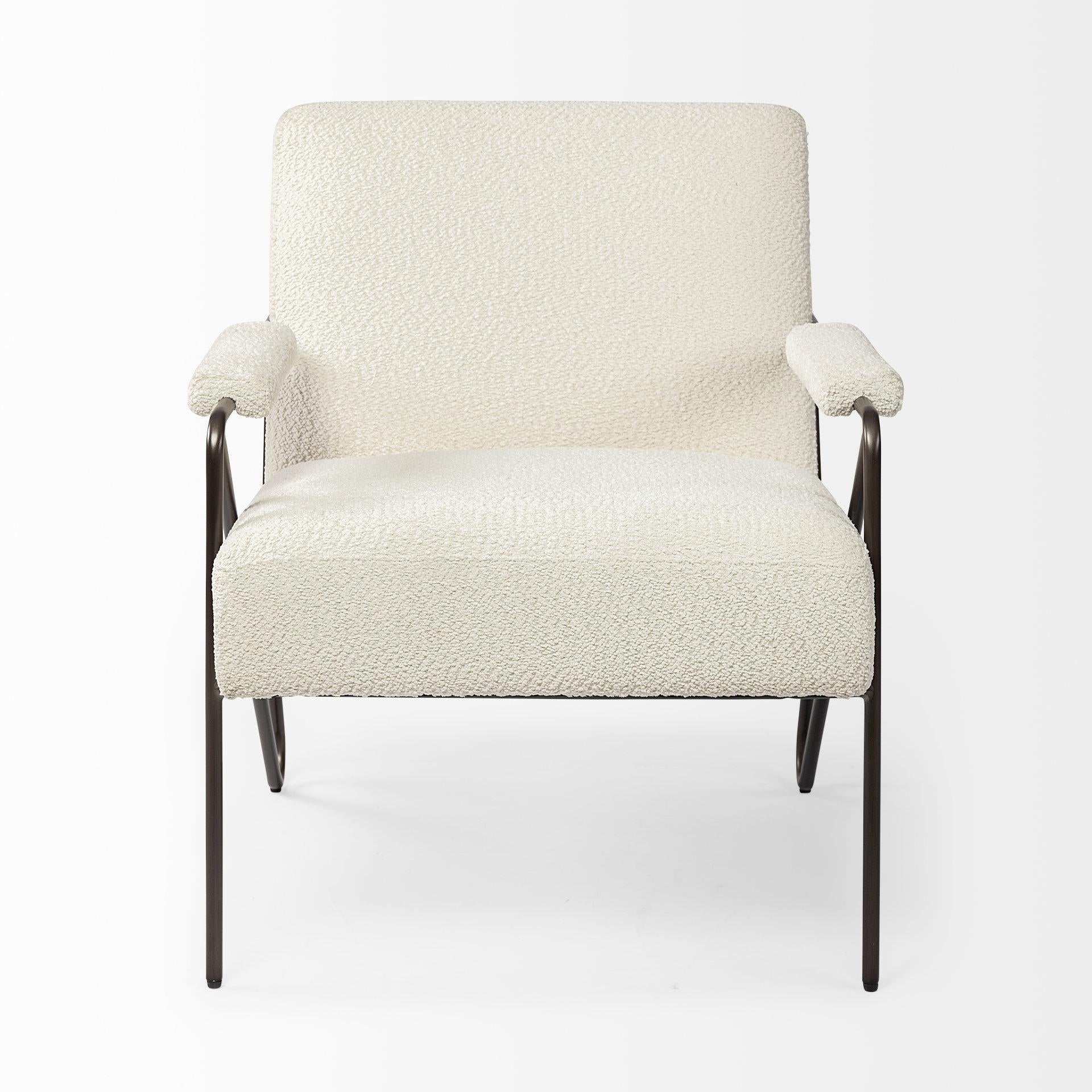 Off White Fabric Wrap Accent Chair with Metal Frame